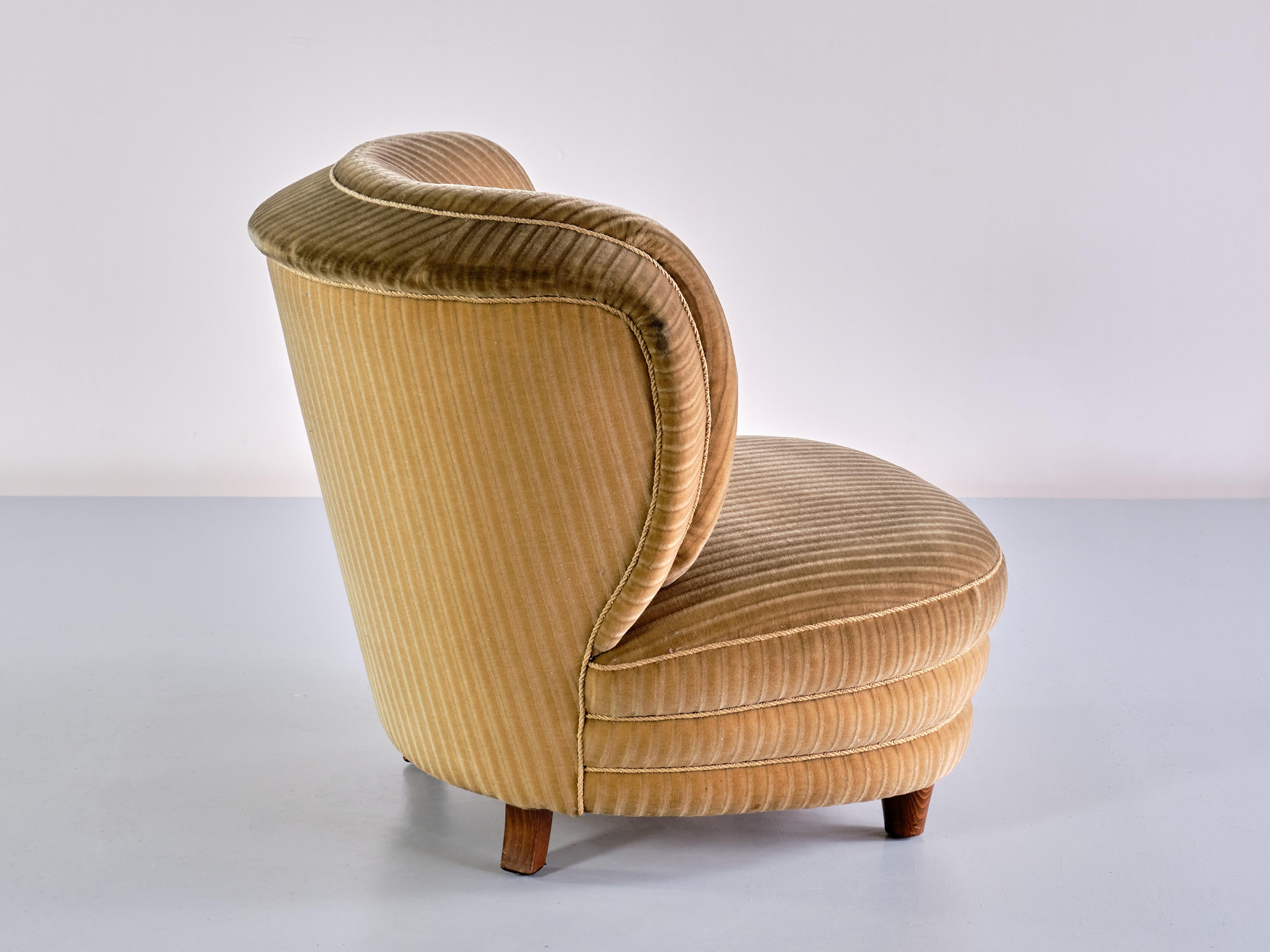 Pair of Adolf Wrenger Curved Lounge Chairs in Corduroy Velvet, Germany, 1950s 5