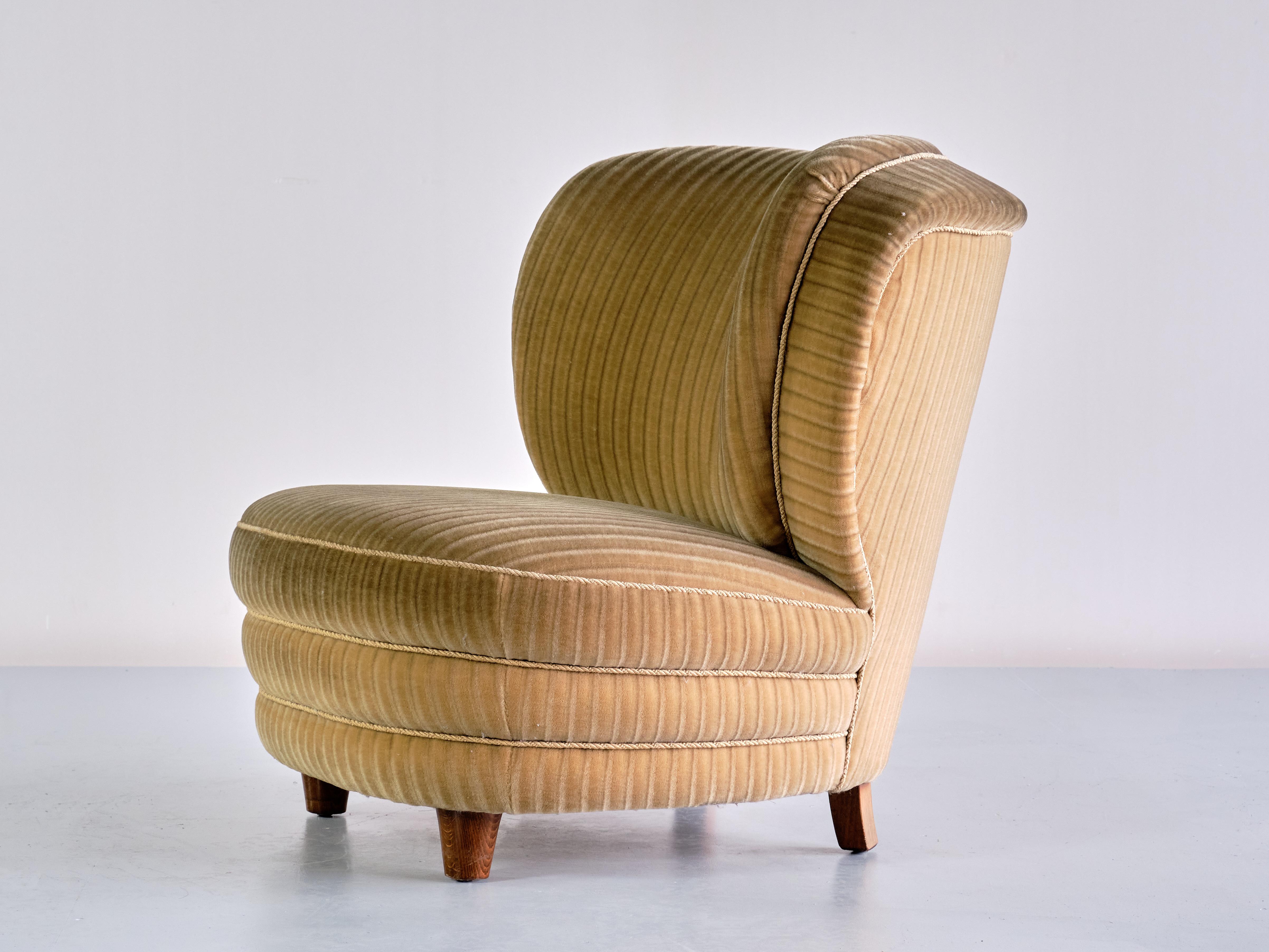 Pair of Adolf Wrenger Curved Lounge Chairs in Corduroy Velvet, Germany, 1950s 8