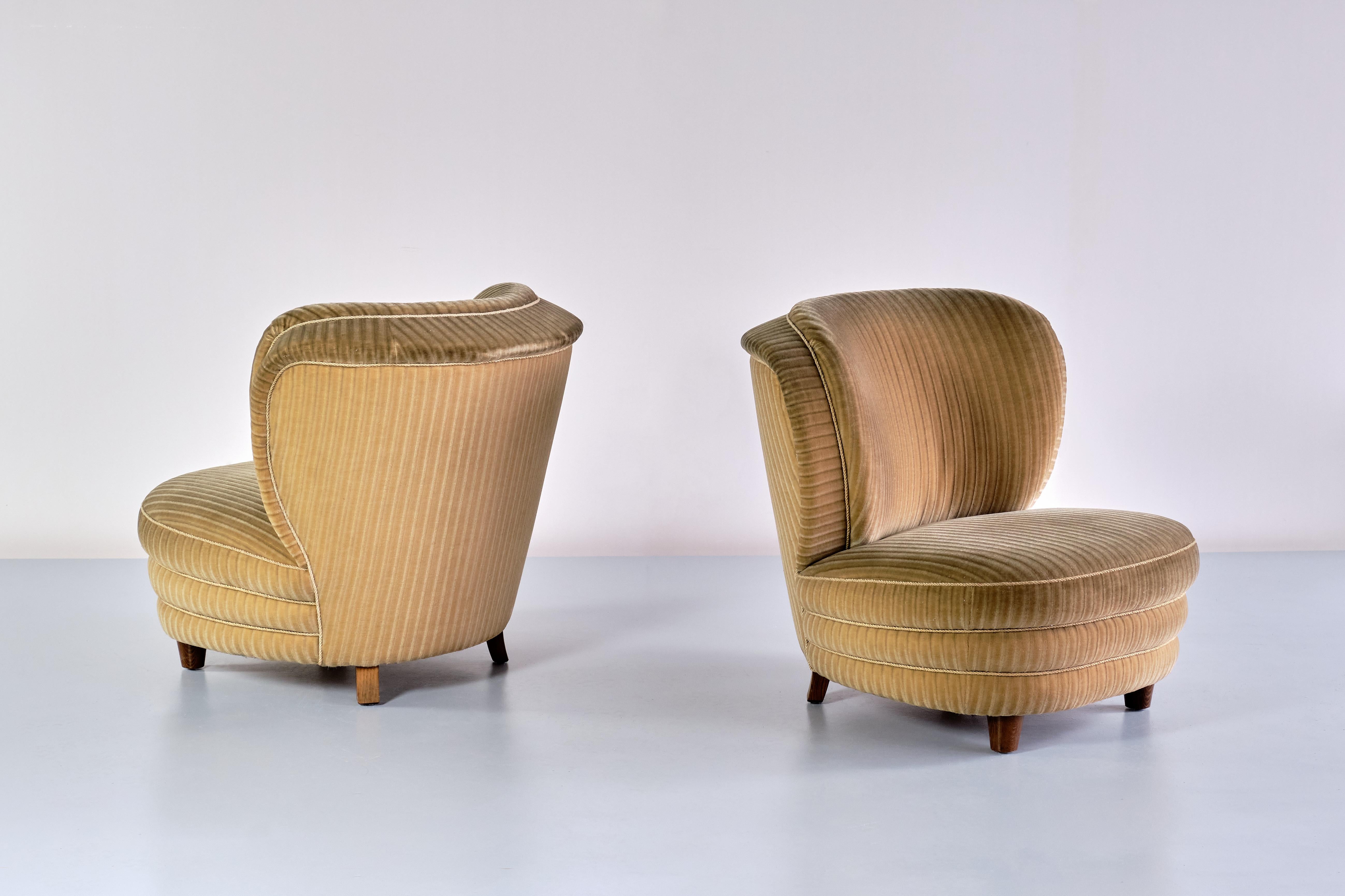 Pair of Adolf Wrenger Curved Lounge Chairs in Corduroy Velvet, Germany, 1950s 10
