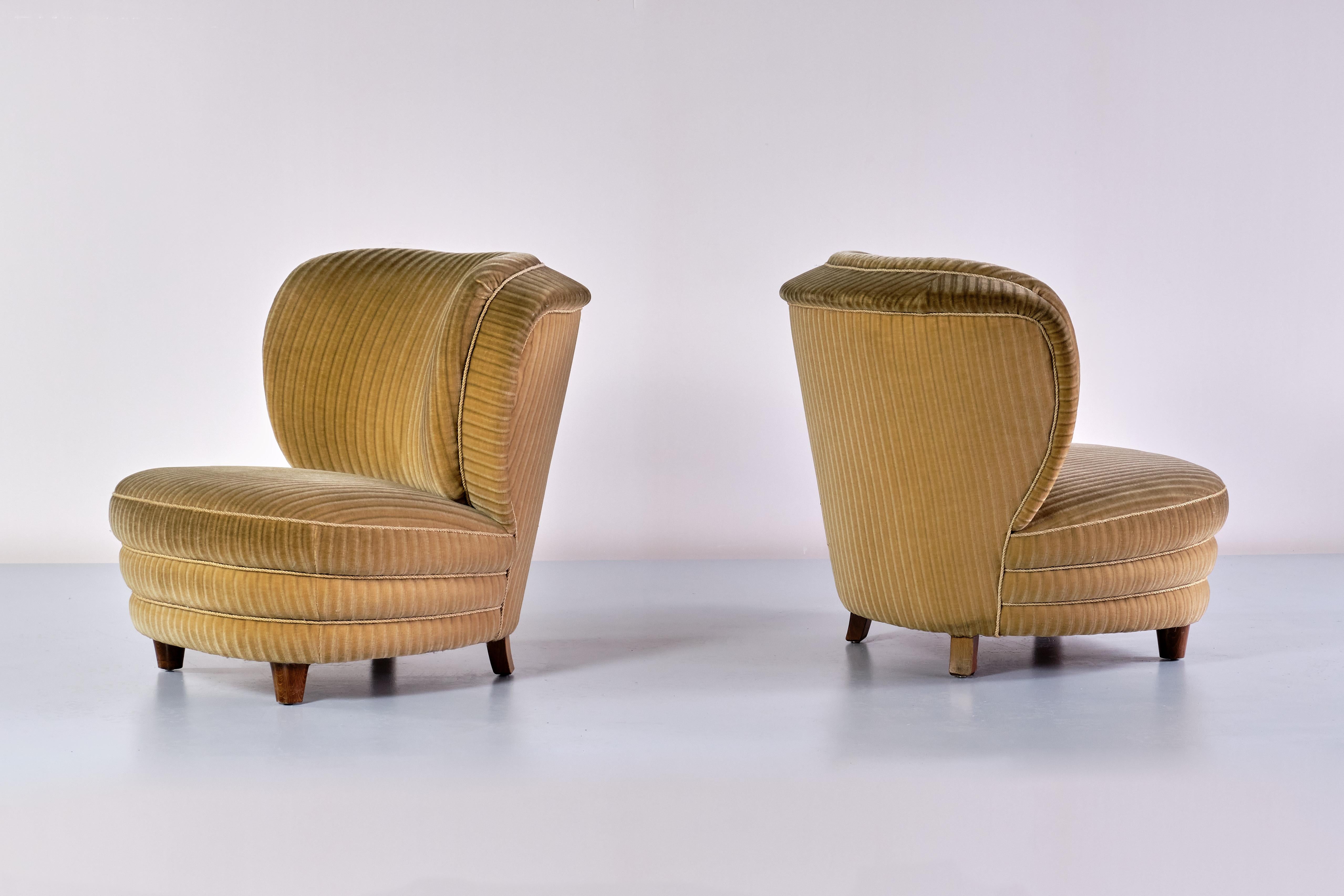 Pair of Adolf Wrenger Curved Lounge Chairs in Corduroy Velvet, Germany, 1950s 11
