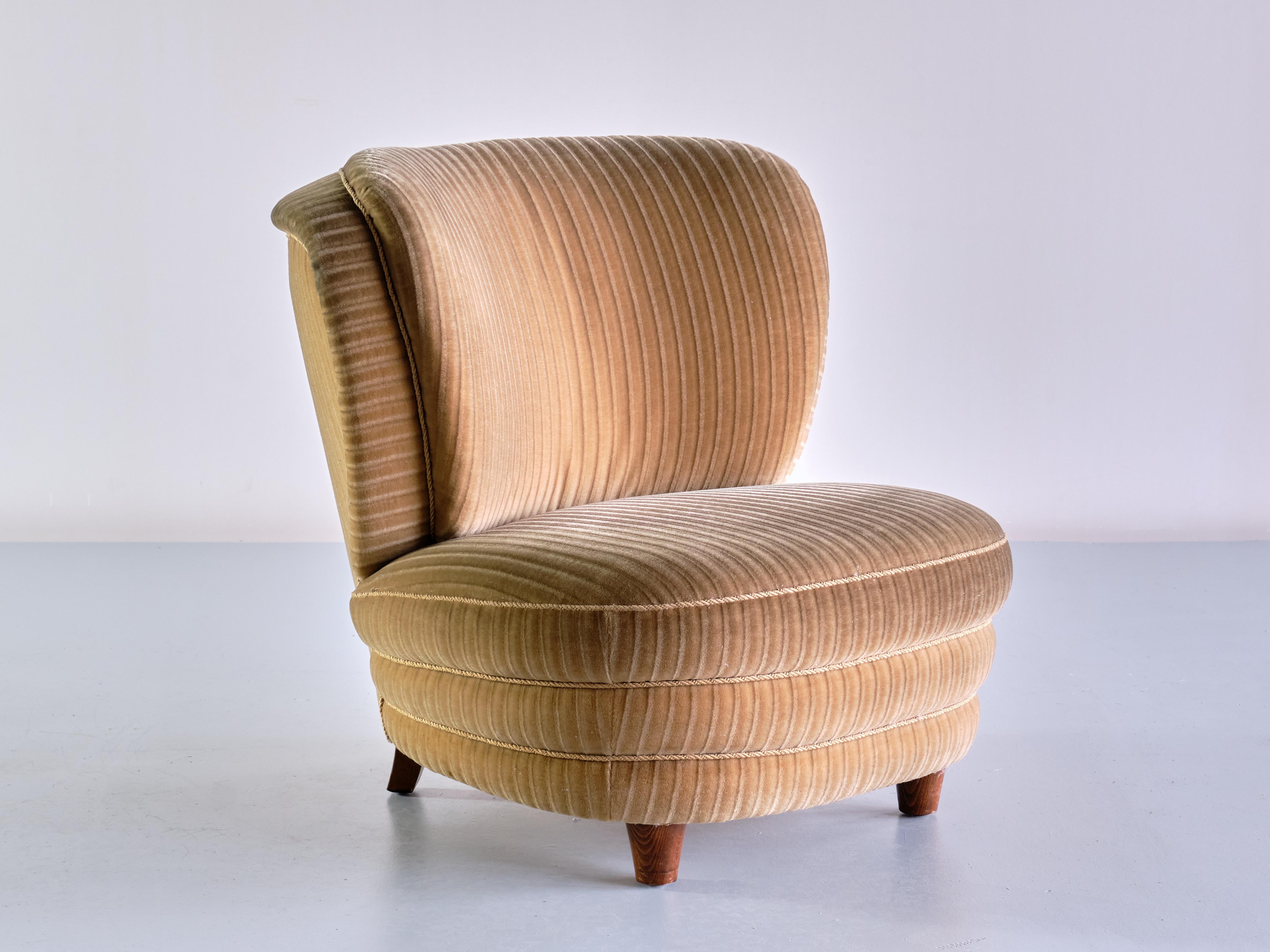 Pair of Adolf Wrenger Curved Lounge Chairs in Corduroy Velvet, Germany, 1950s In Good Condition In The Hague, NL
