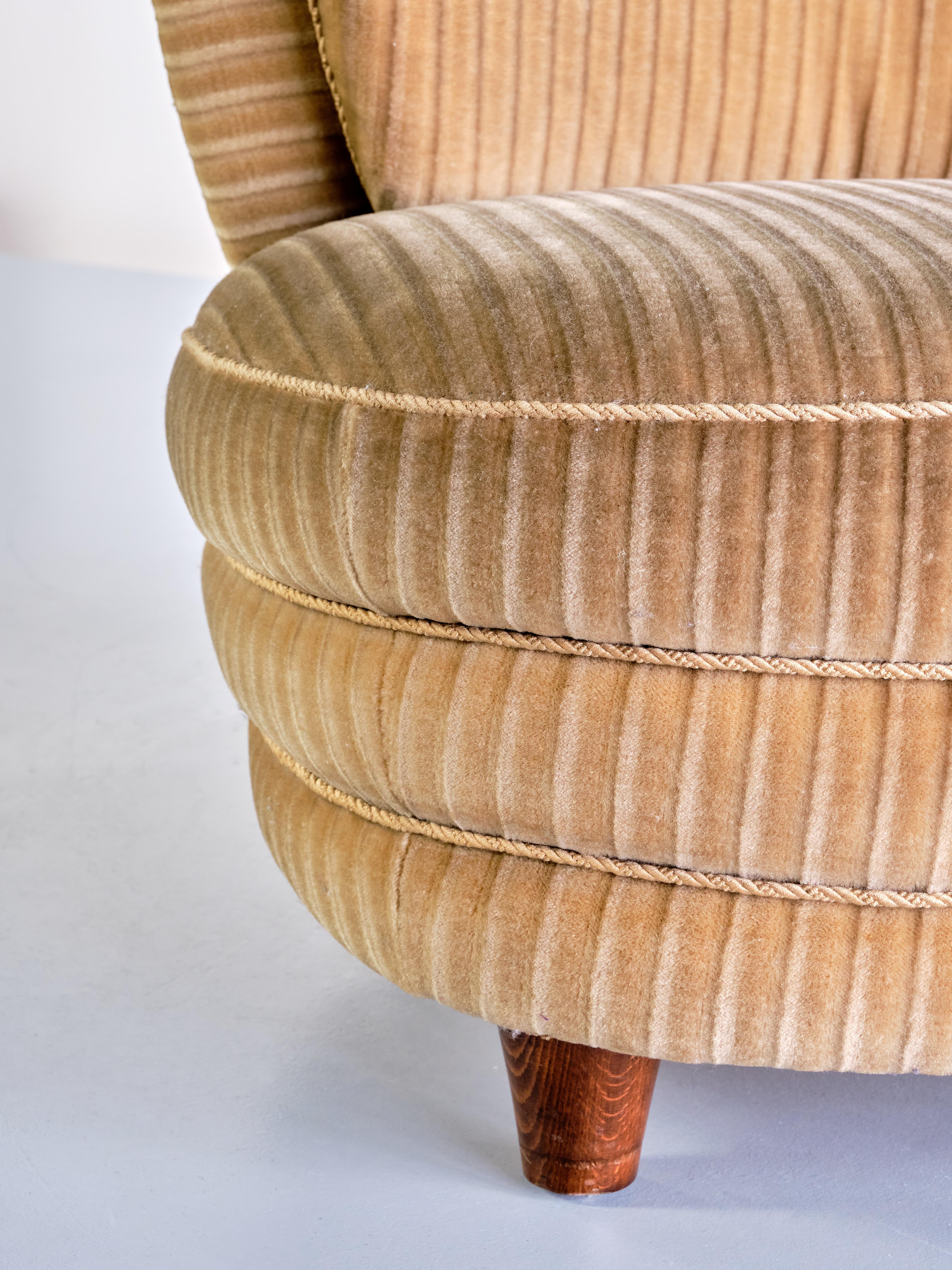 Fabric Pair of Adolf Wrenger Curved Lounge Chairs in Corduroy Velvet, Germany, 1950s