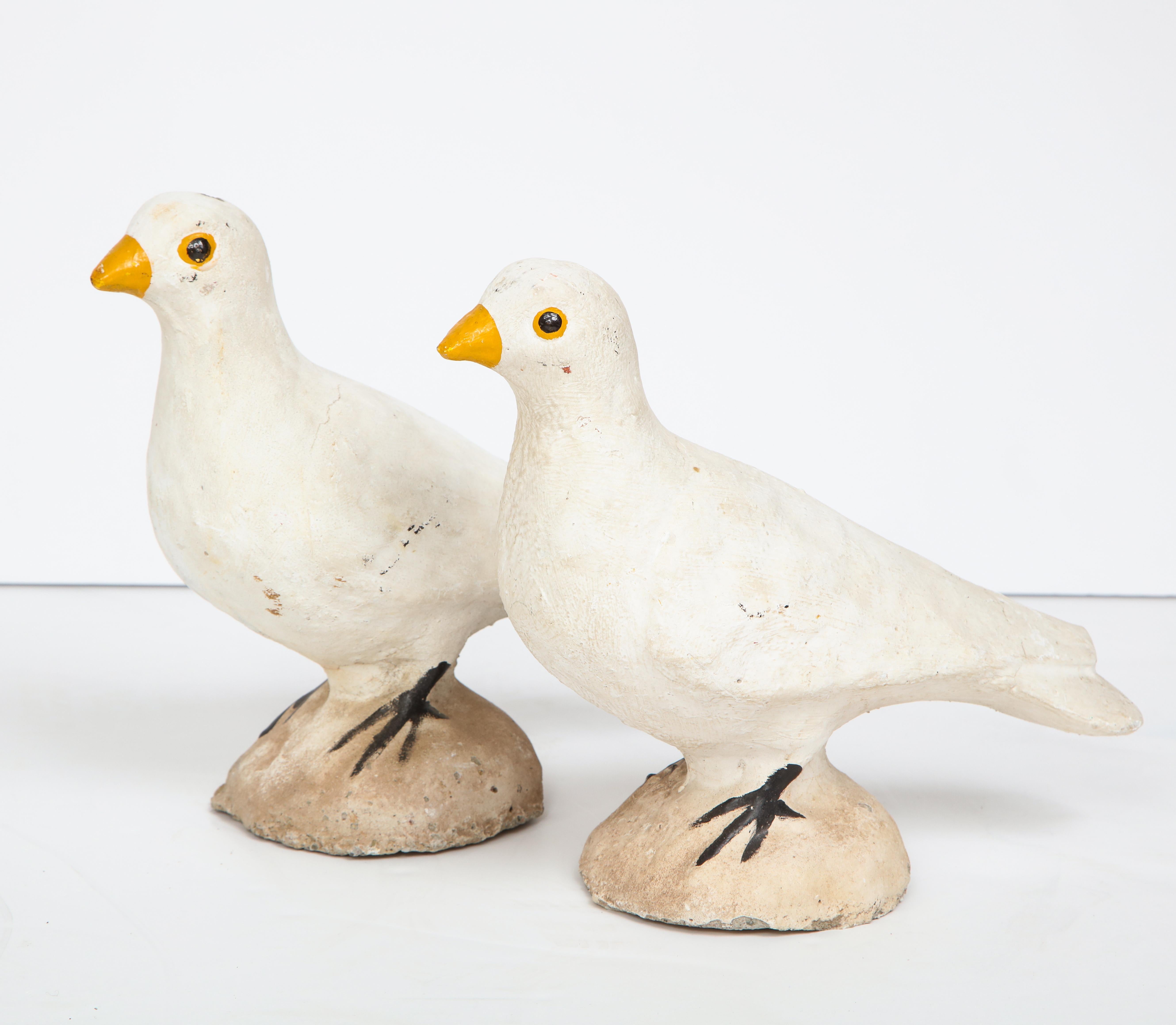 French Pair of Adorable Cast Cement Doves