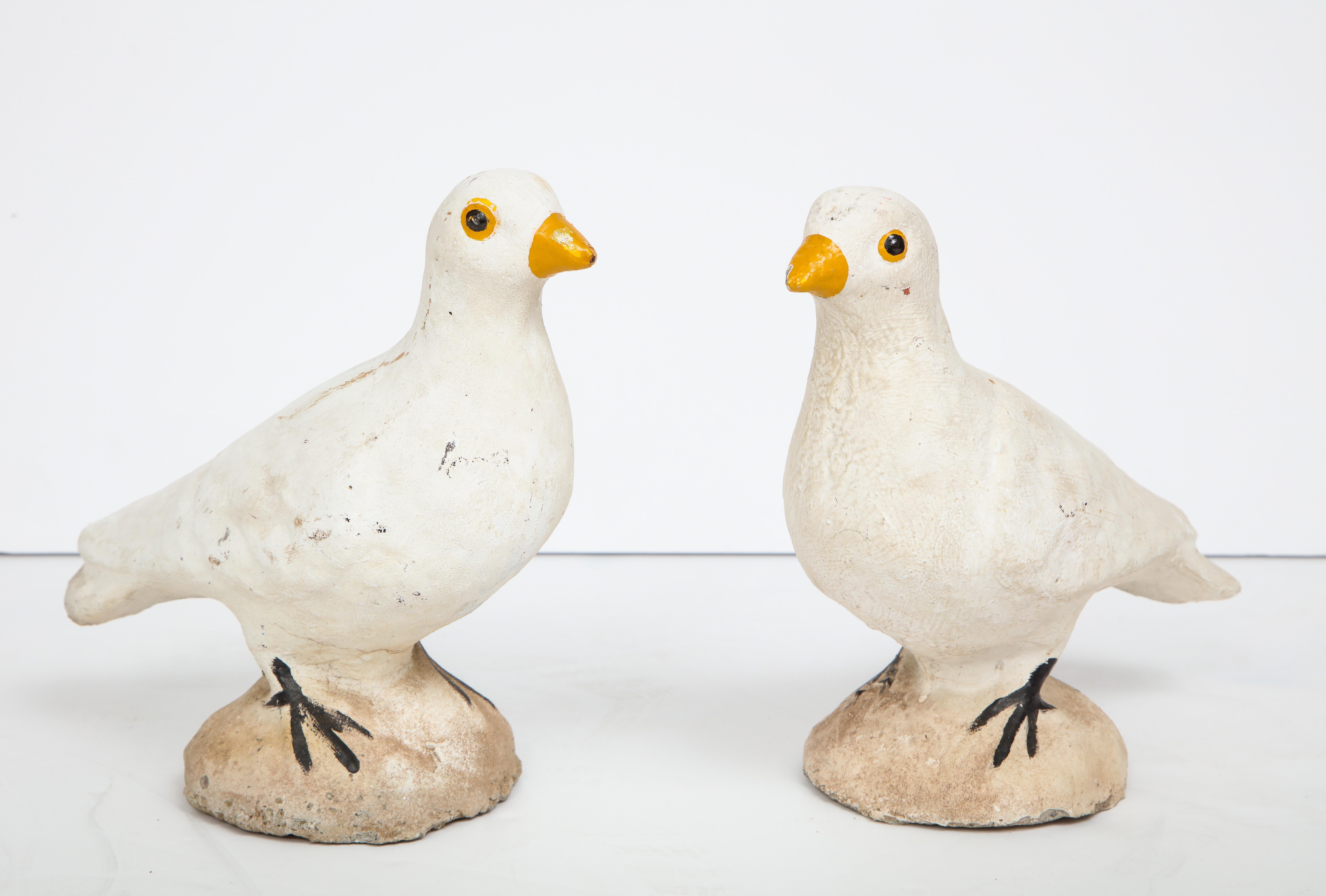 Late 19th Century Pair of Adorable Cast Cement Doves
