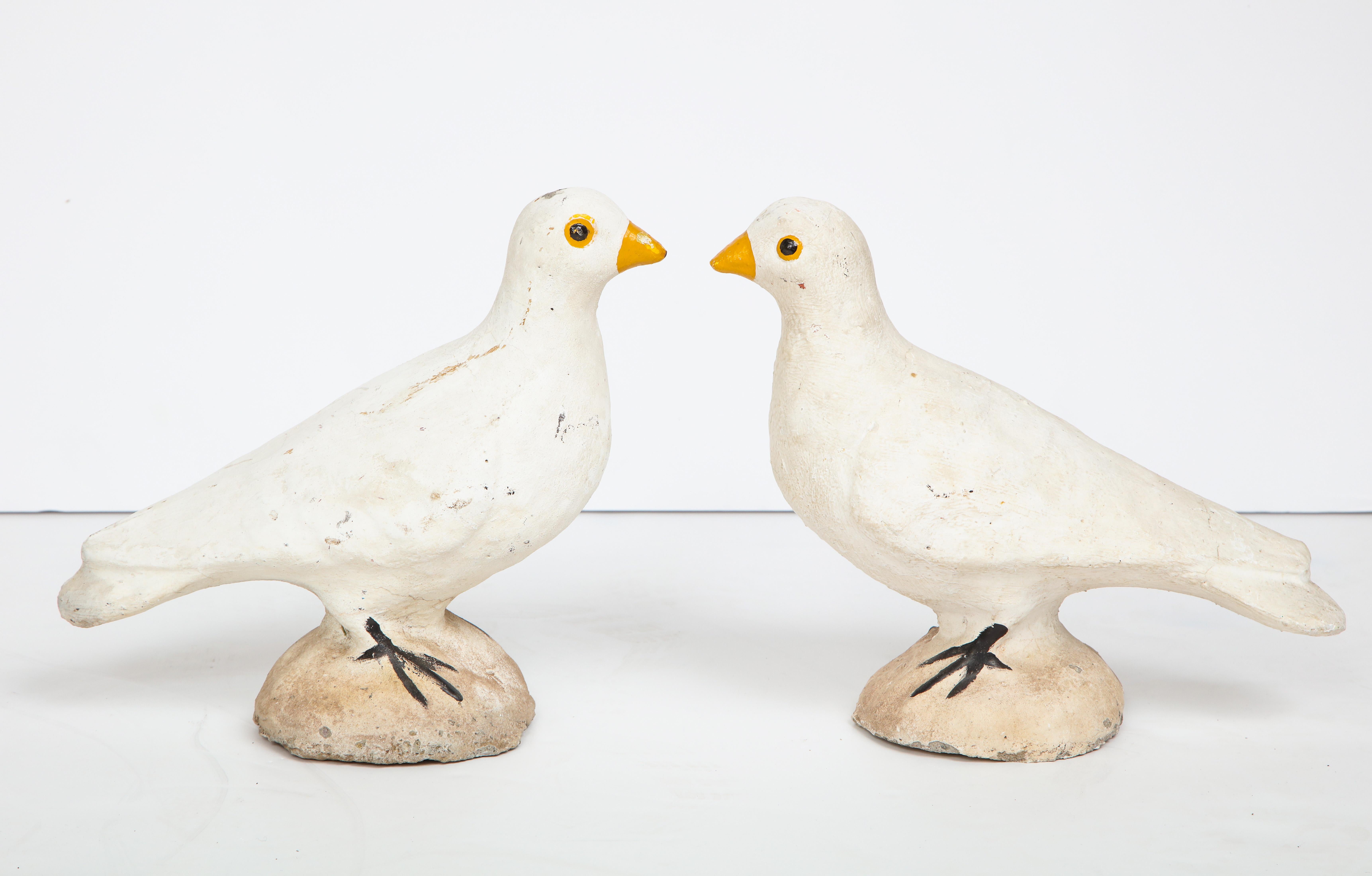 Pair of Adorable Cast Cement Doves In Good Condition For Sale In Mt. Kisco, NY