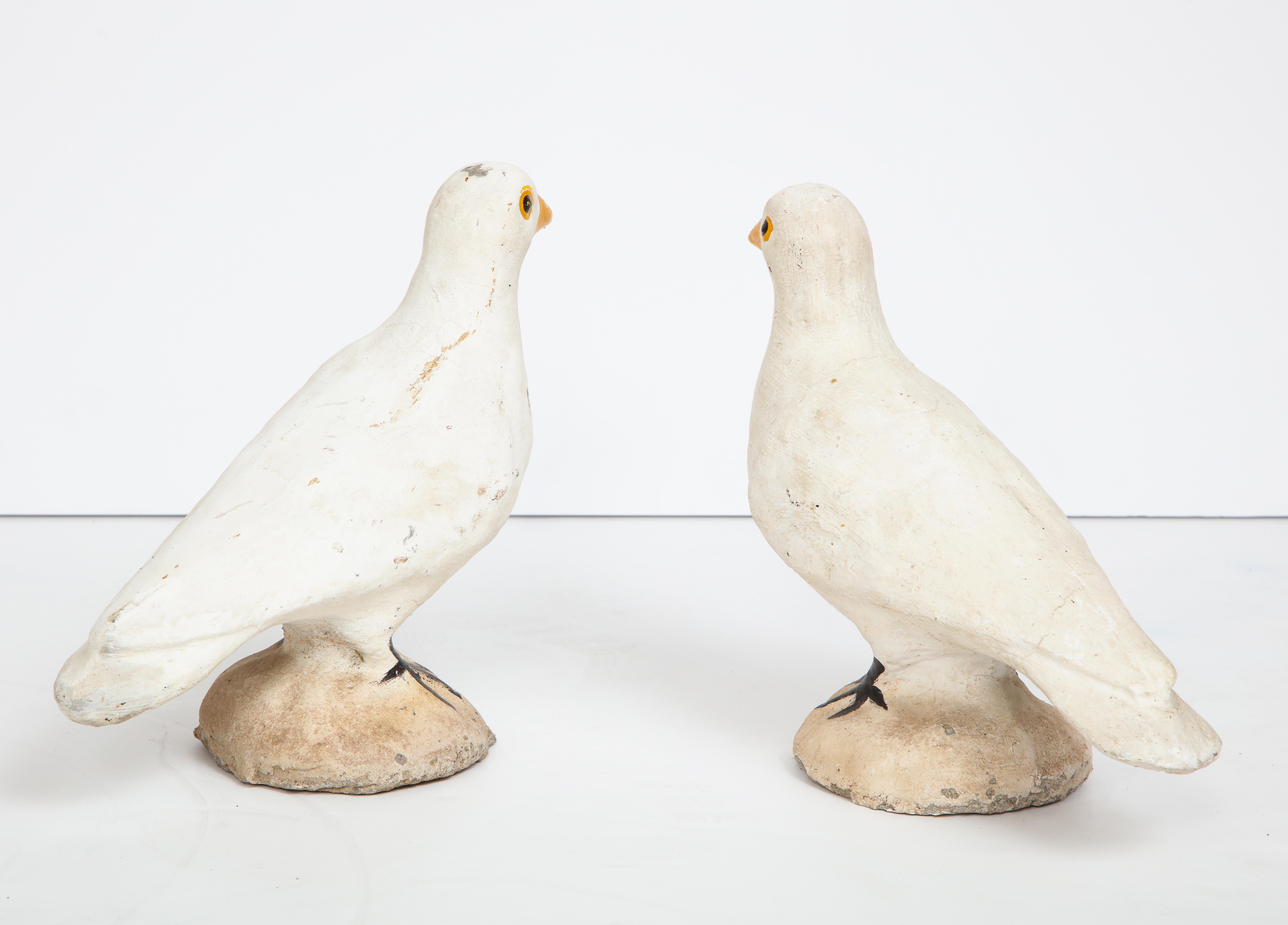 Pair of Adorable Cast Cement Doves For Sale 1