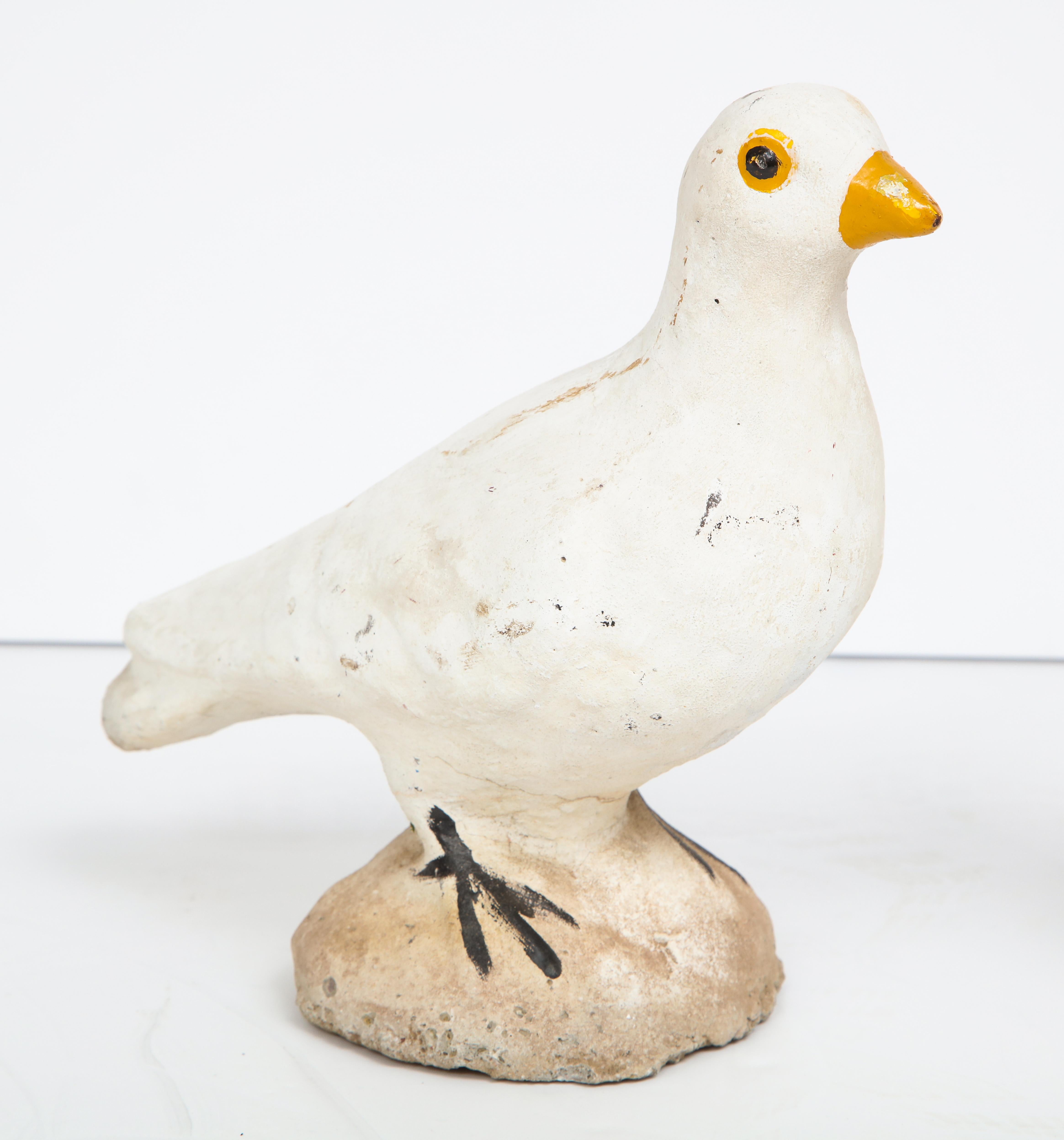 Pair of Adorable Cast Cement Doves For Sale 2