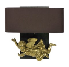 Pair of Adorable Gilt Brass Cherub Wall Sconces