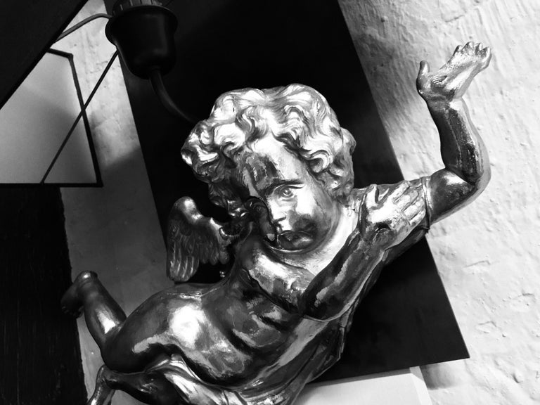 Pair of Adorable Gilt Brass Cherub Wall Sconces For Sale at 1stDibs