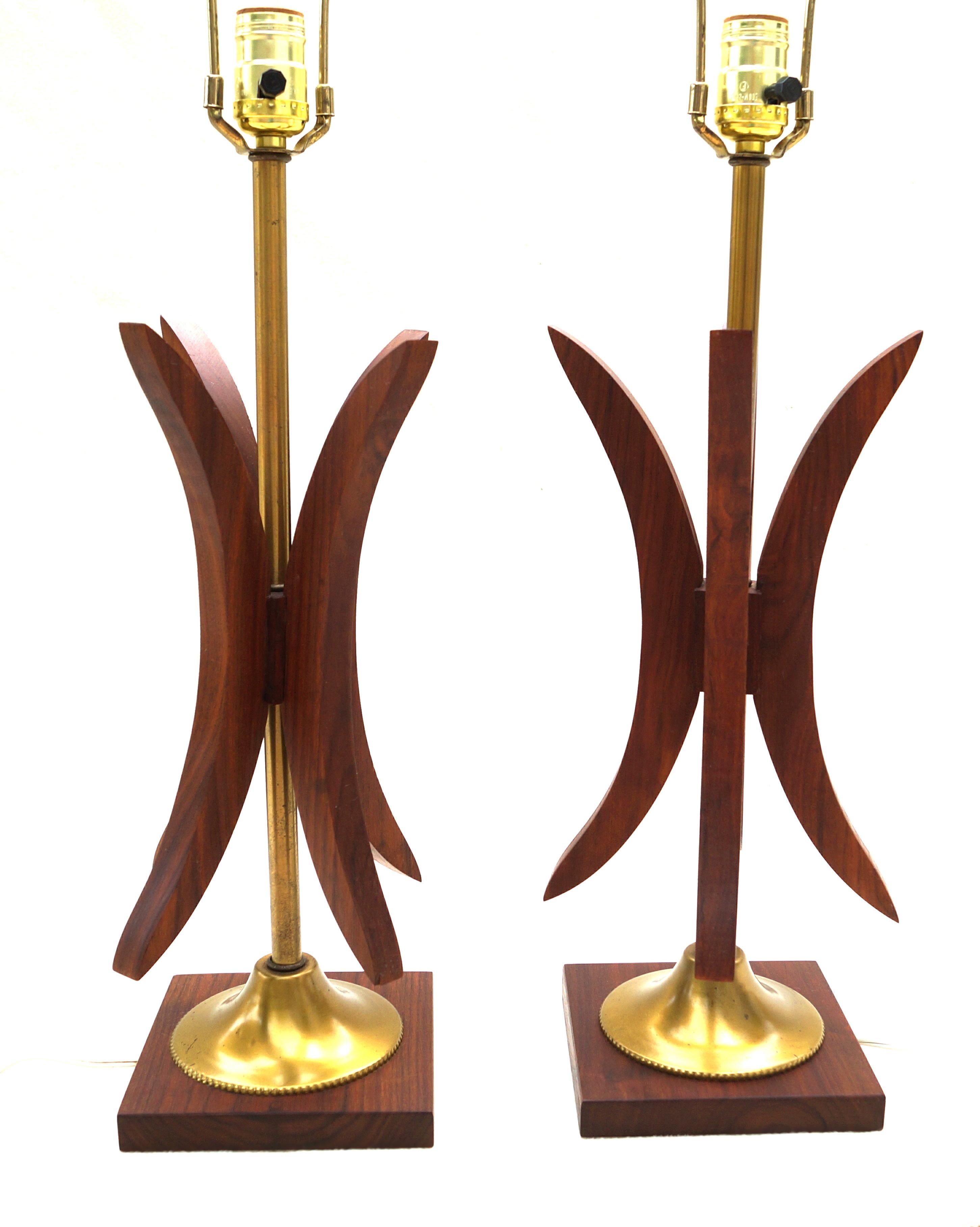 Wood Pair of Adrian Pearsall Attrib Sculptural Table Lamps Danish Mid-Century Modern For Sale