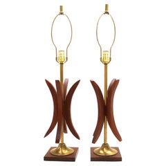 Pair of Adrian Pearsall Attrib Sculptural Table Lamps Danish Mid-Century Modern