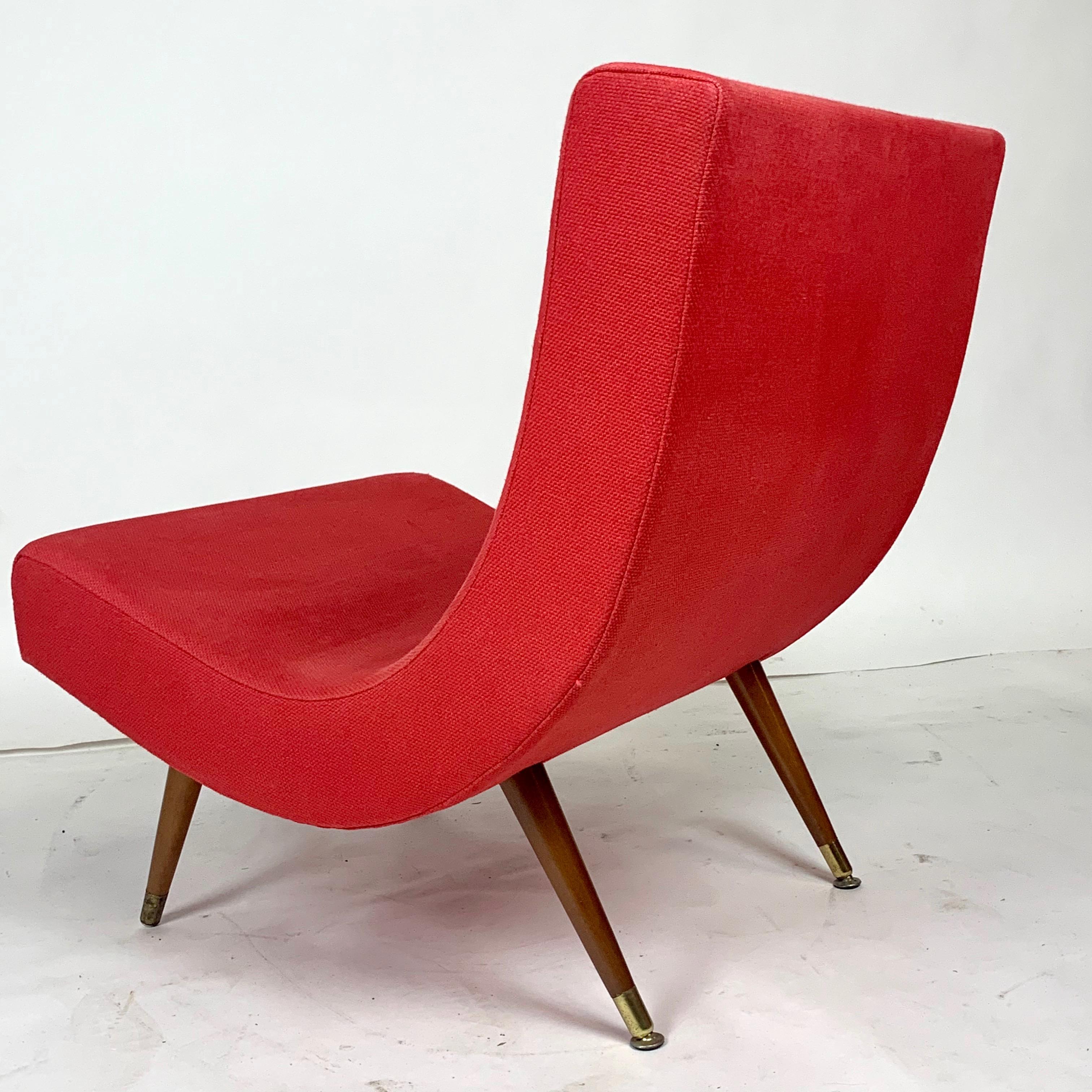 Pair of Adrian Pearsall Attributed Mid-Century Modern Red Scoop Lounge Chairs 2