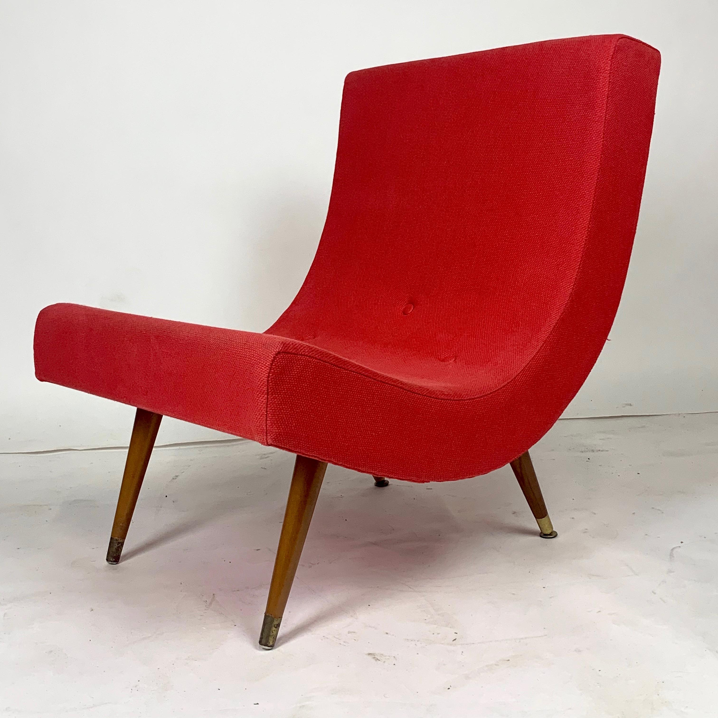 Pair of Adrian Pearsall Attributed Mid-Century Modern Red Scoop Lounge Chairs 3