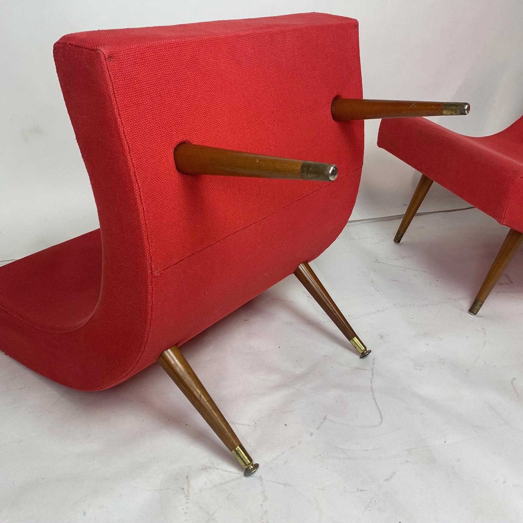 Pair of Adrian Pearsall Attributed Mid-Century Modern Red Scoop Lounge Chairs 4