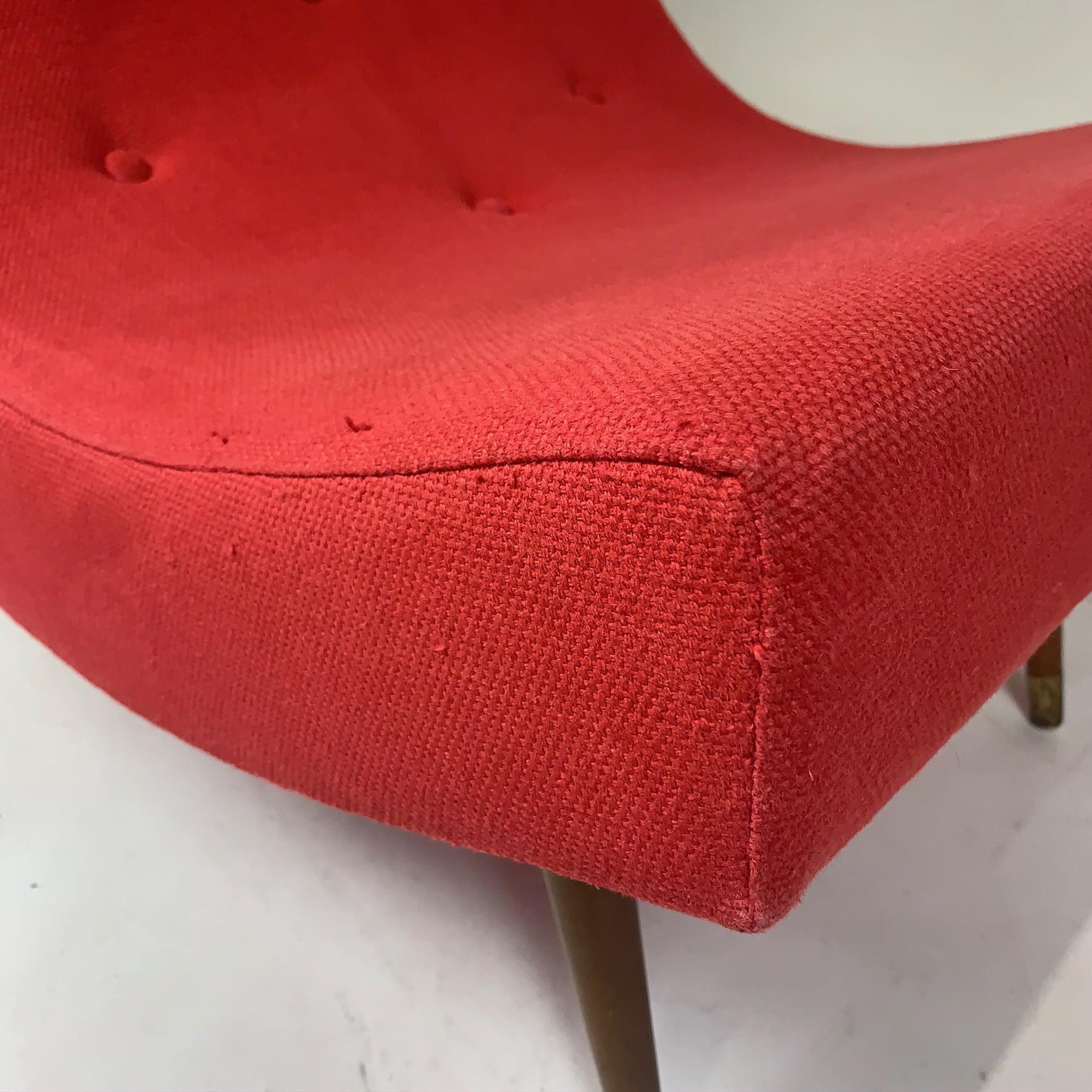 Pair of Adrian Pearsall Attributed Mid-Century Modern Red Scoop Lounge Chairs 5
