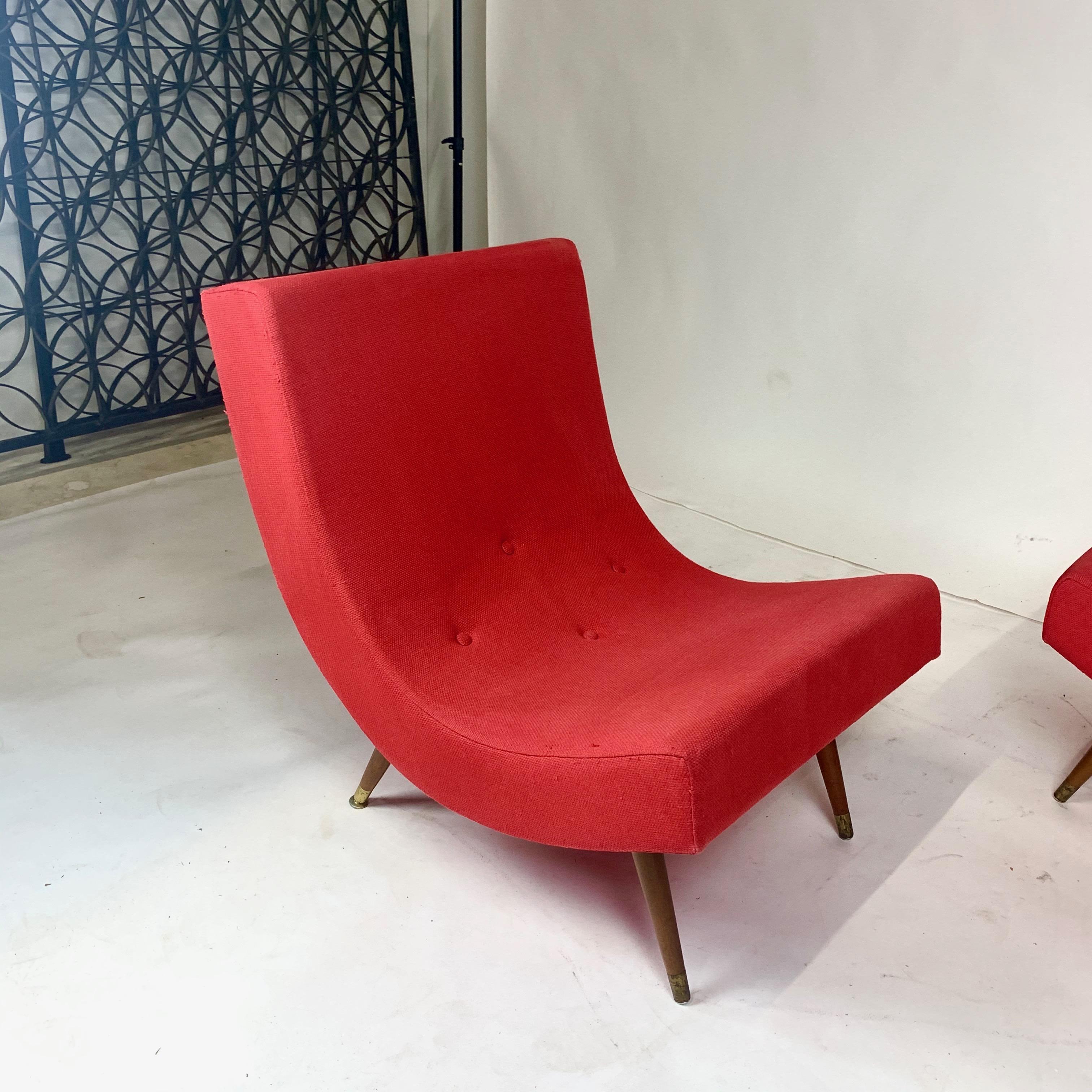 Pair of Adrian Pearsall Attributed Mid-Century Modern Red Scoop Lounge Chairs 6