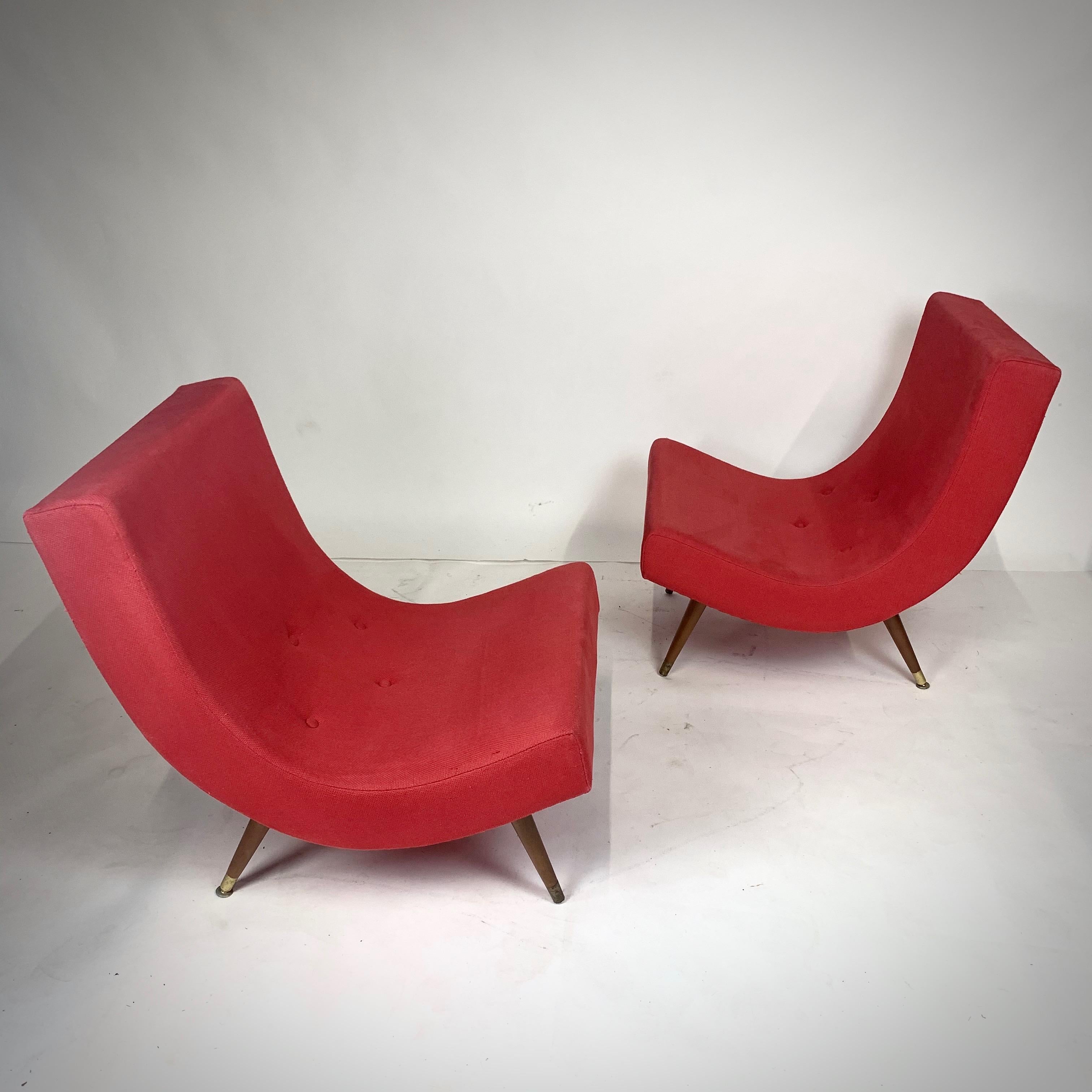Pair of Adrian Pearsall Attributed Mid-Century Modern Red Scoop Lounge Chairs 7
