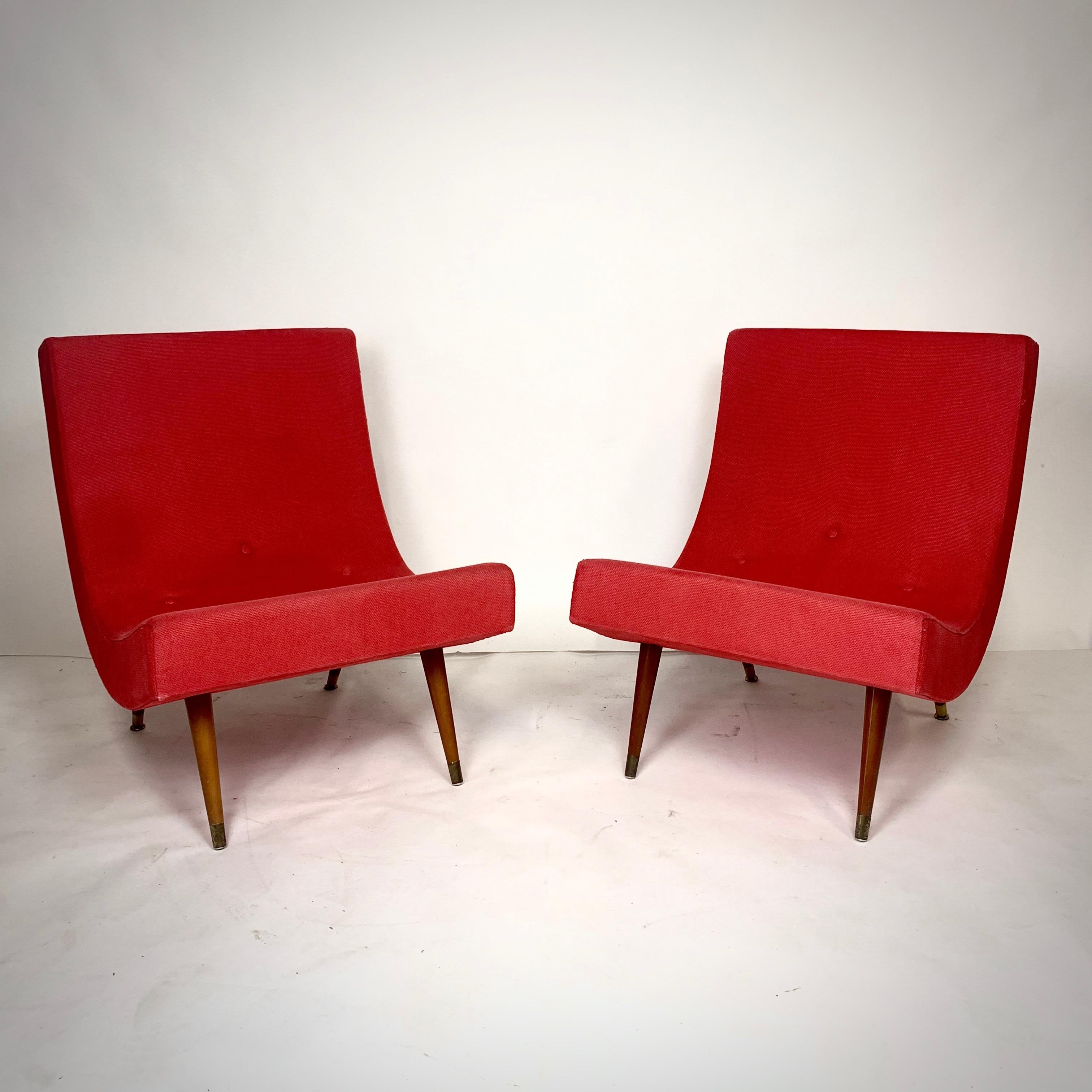 Pair of Adrian Pearsall Attributed Mid-Century Modern Red Scoop Lounge Chairs 8