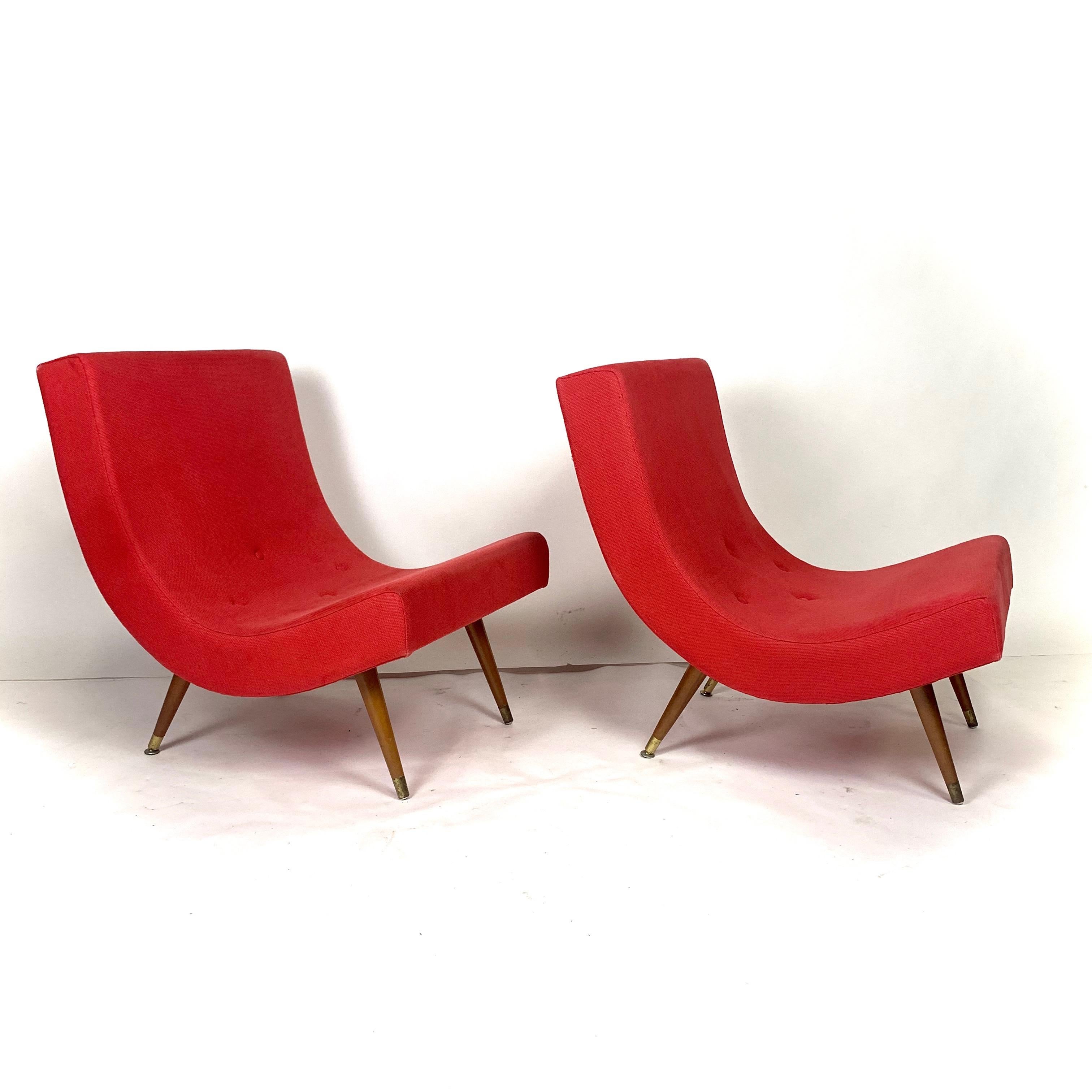 American Pair of Adrian Pearsall Attributed Mid-Century Modern Red Scoop Lounge Chairs