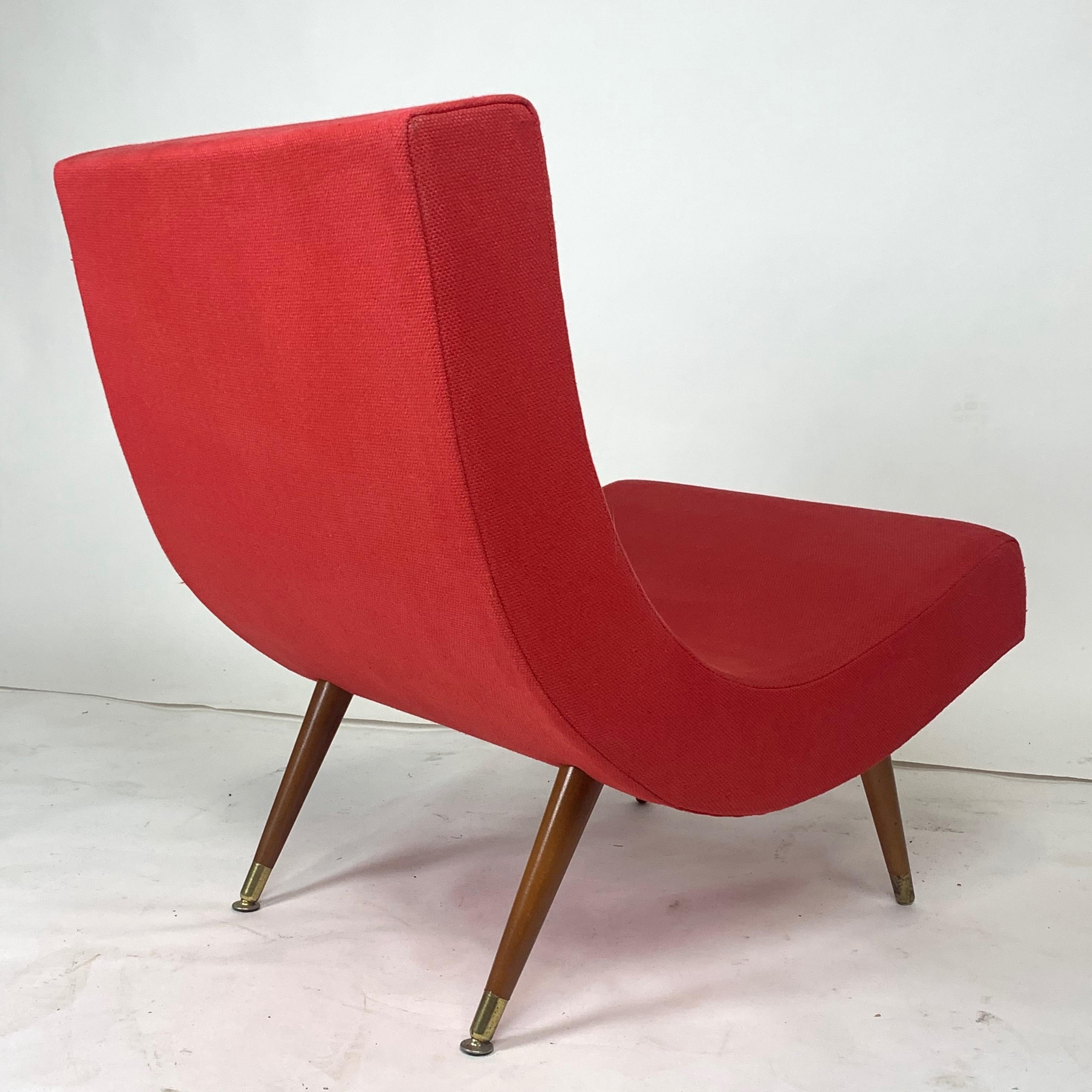 Brass Pair of Adrian Pearsall Attributed Mid-Century Modern Red Scoop Lounge Chairs