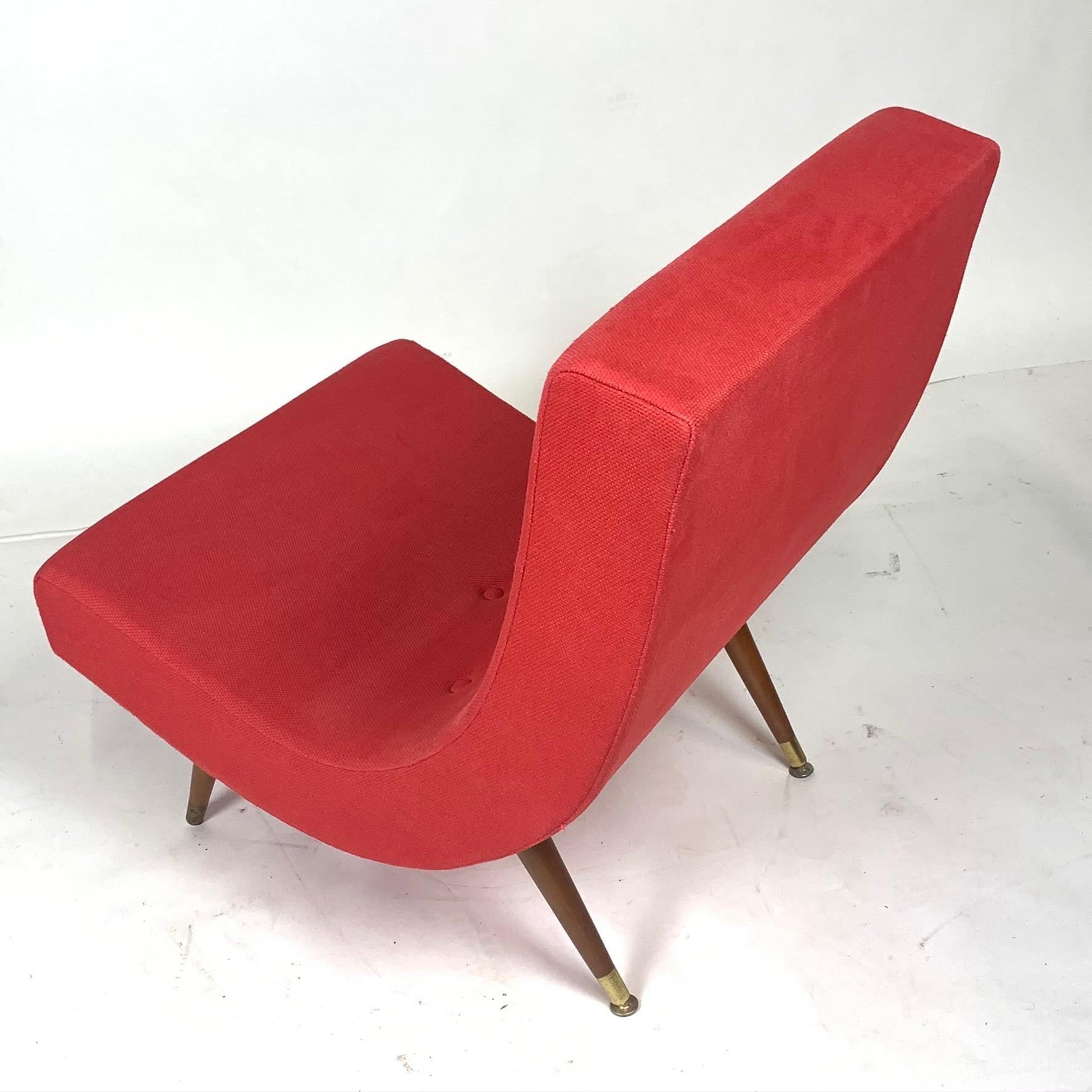 Pair of Adrian Pearsall Attributed Mid-Century Modern Red Scoop Lounge Chairs 1