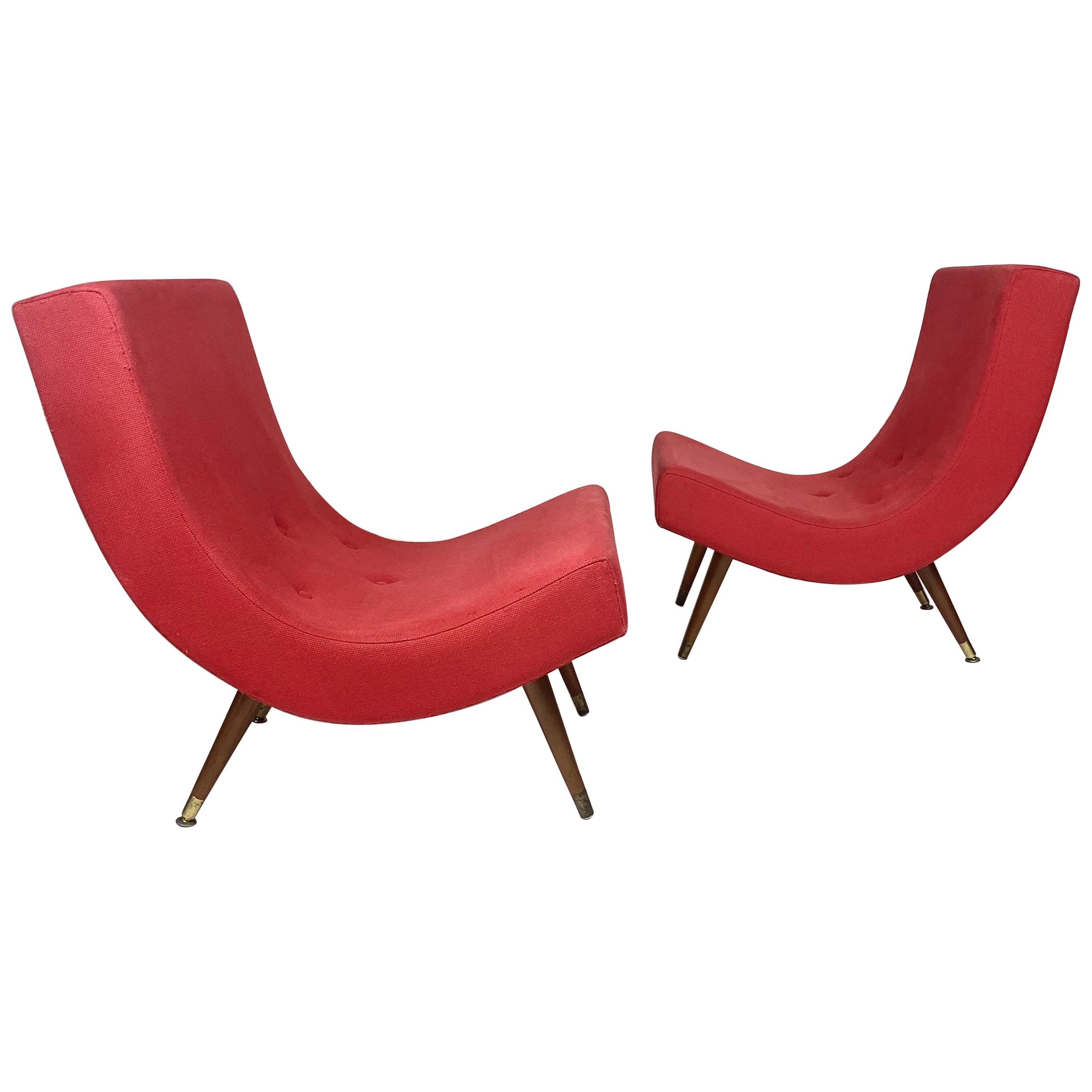 Pair of Adrian Pearsall Attributed Mid-Century Modern Red Scoop Lounge Chairs