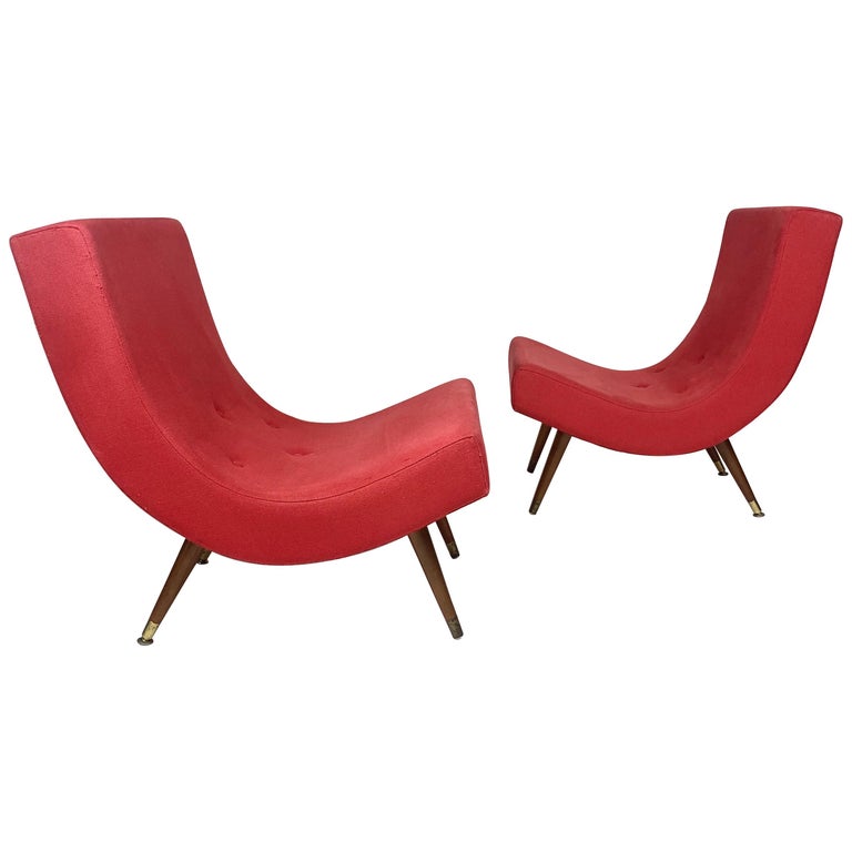 Pair of Adrian Pearsall Attributed MidCentury Modern Red Scoop Lounge