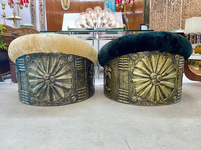 Bronzed Pair of Adrian Pearsall Brutalist Drum Chairs For Sale