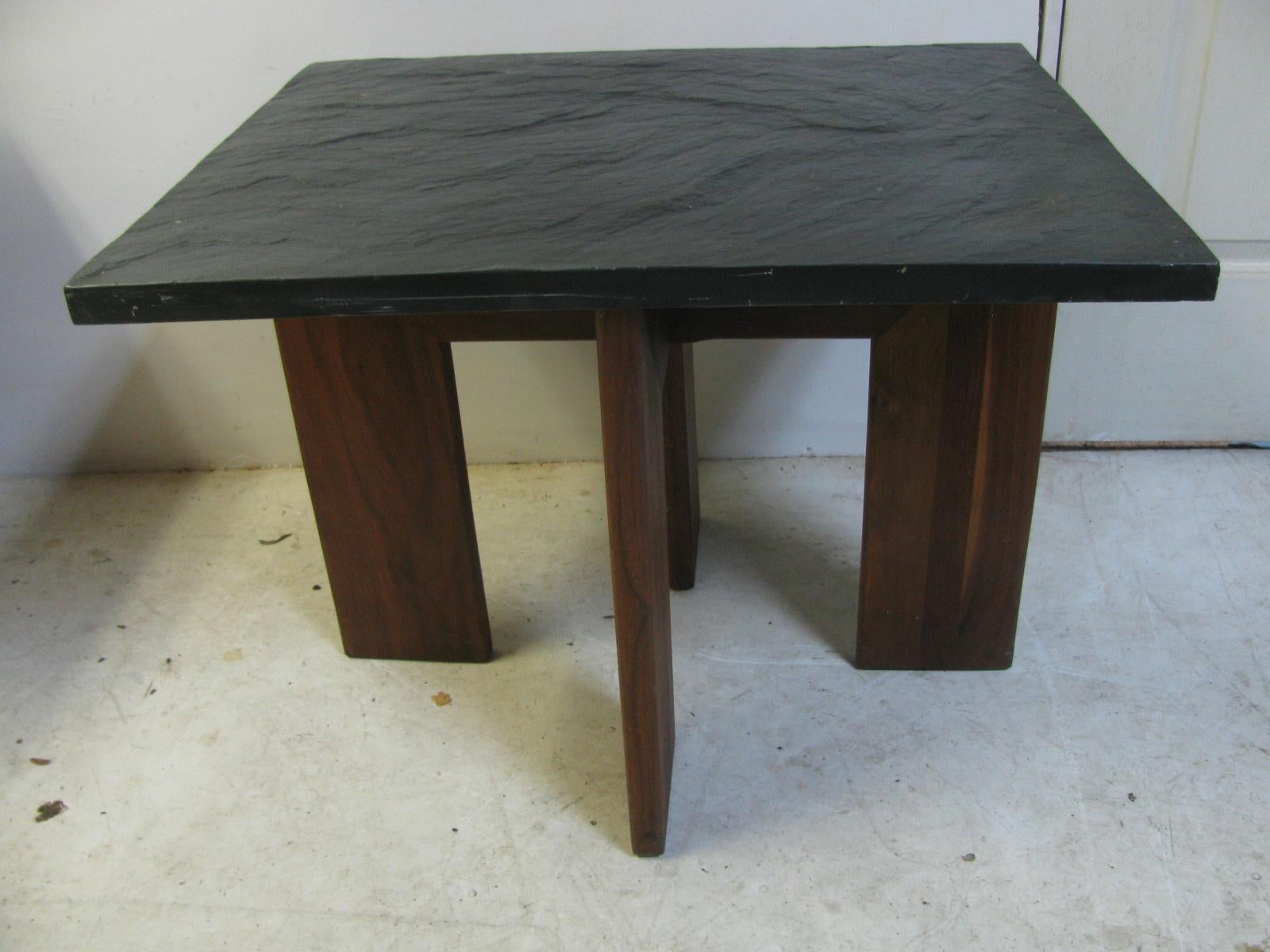 Pair of Brutalist Mid-Century Modern Slate Top End Tables 11