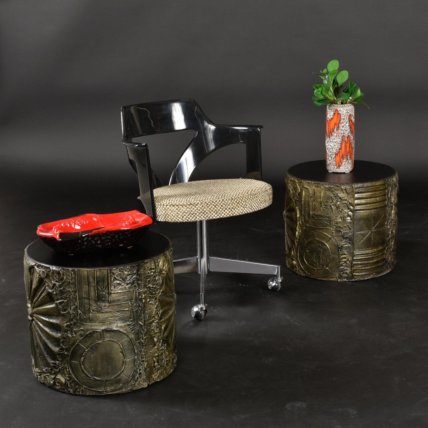 Pair of Adrian Pearsall Craft Associates Brutalist Cylindrical Drum Side Tables 3
