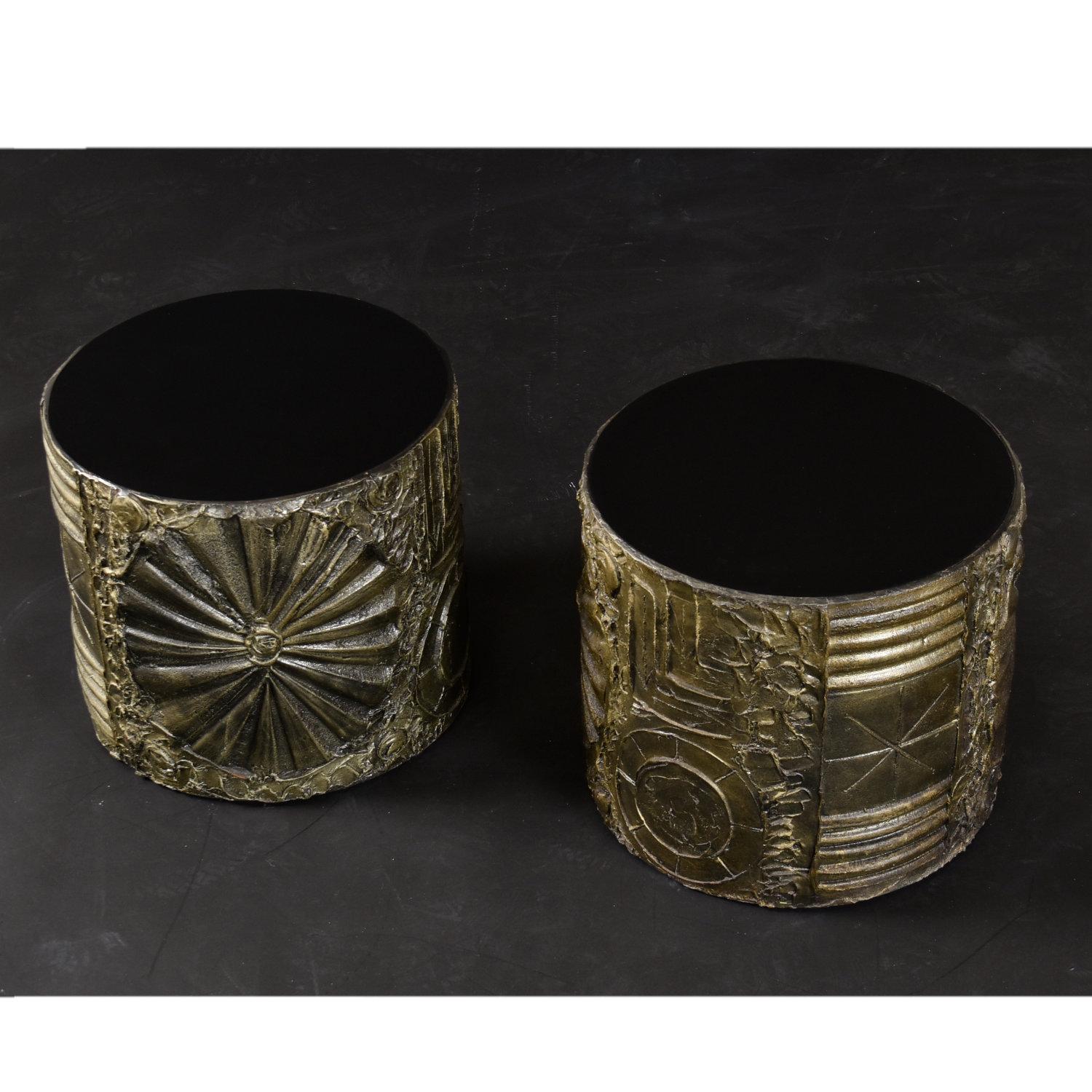 Pair of Adrian Pearsall Craft Associates Brutalist Cylindrical Drum Side Tables 5