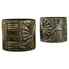 Pair of Adrian Pearsall Craft Associates Brutalist Cylindrical Drum Side Tables