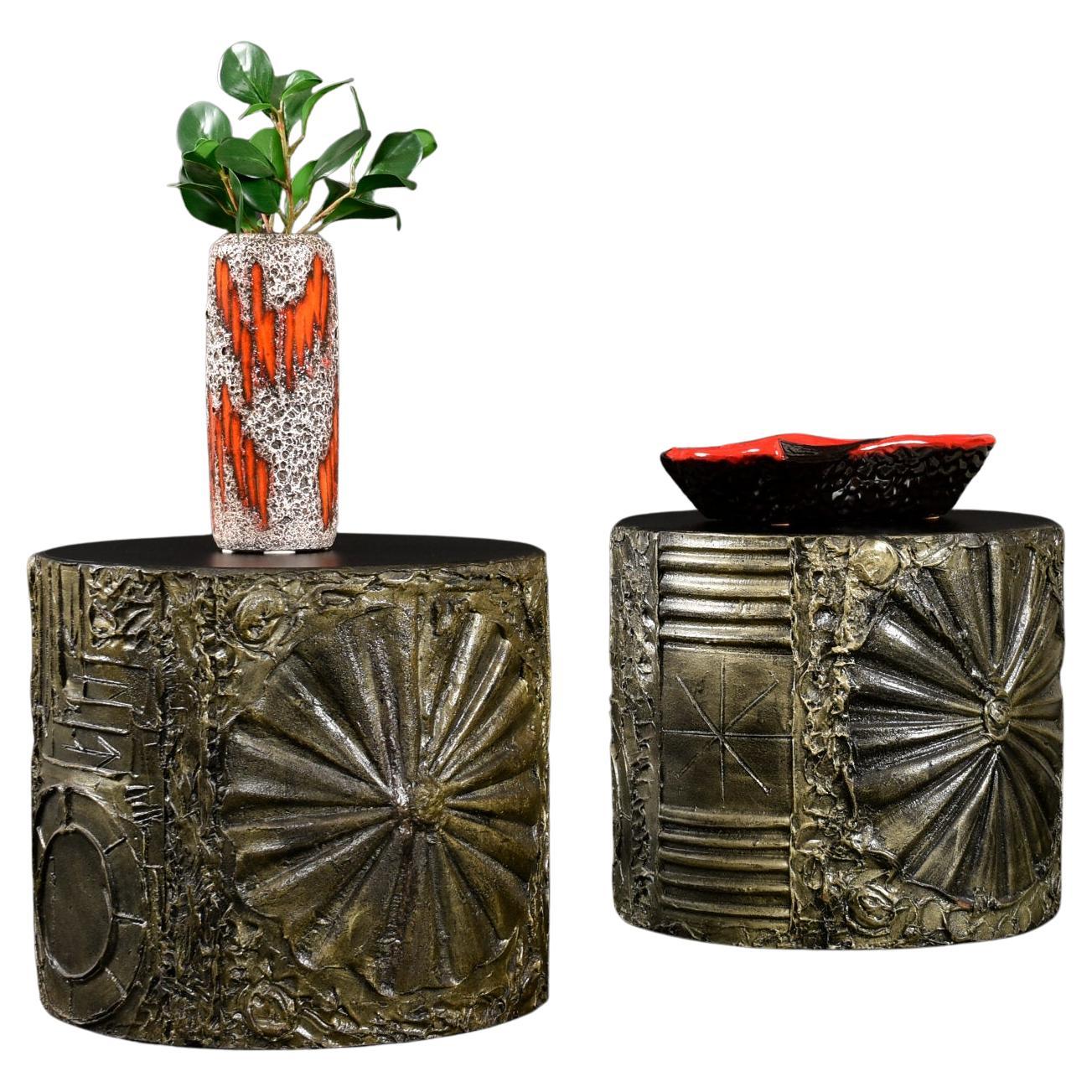 American Pair of Adrian Pearsall Craft Associates Brutalist Cylindrical Drum Side Tables