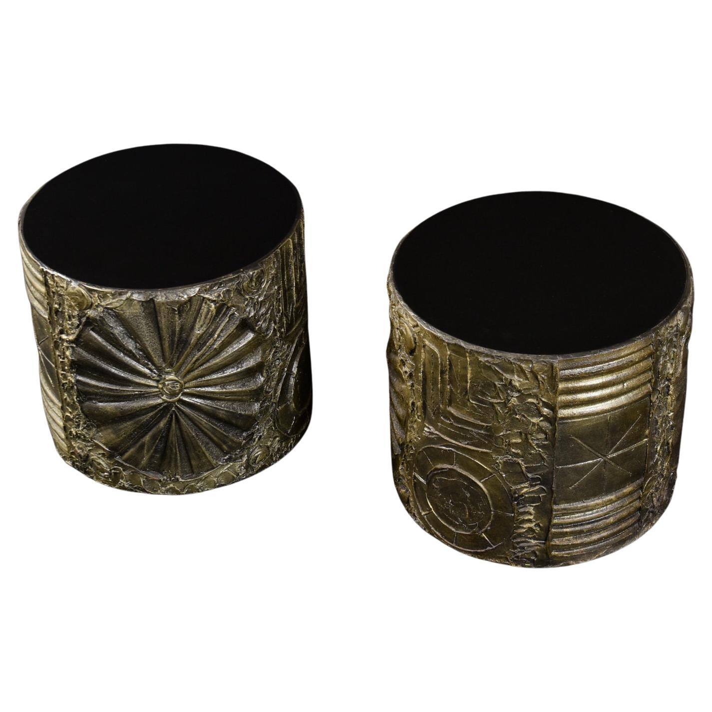 Molded Pair of Adrian Pearsall Craft Associates Brutalist Cylindrical Drum Side Tables