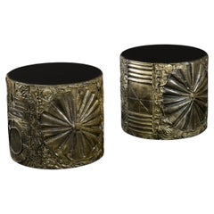 Pair of Adrian Pearsall Craft Associates Brutalist Cylindrical Drum Side Tables