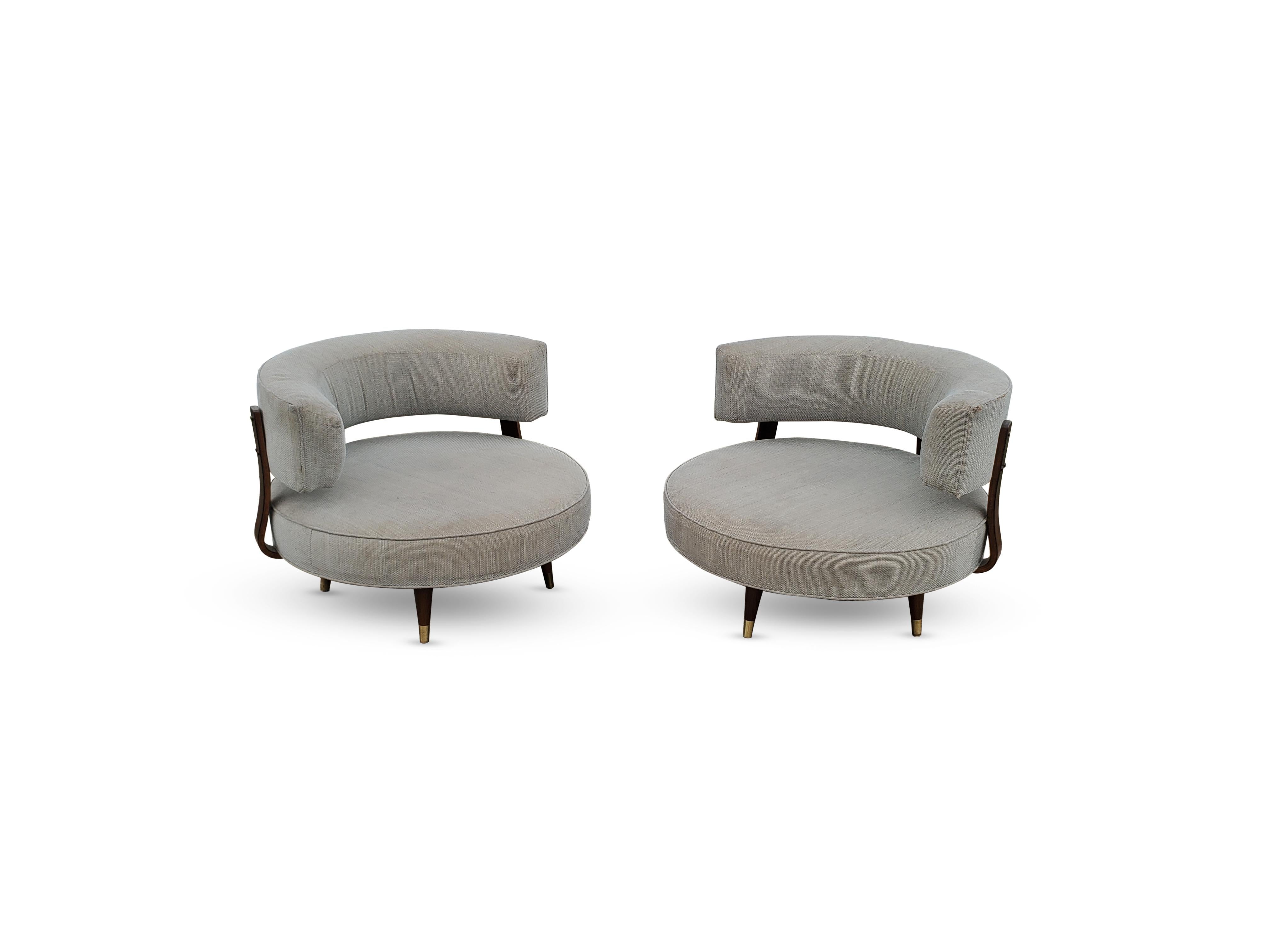 Mid-Century Modern Pair of Adrian Pearsall for Craft Associates Large Round Swivel Chairs 1426-RO