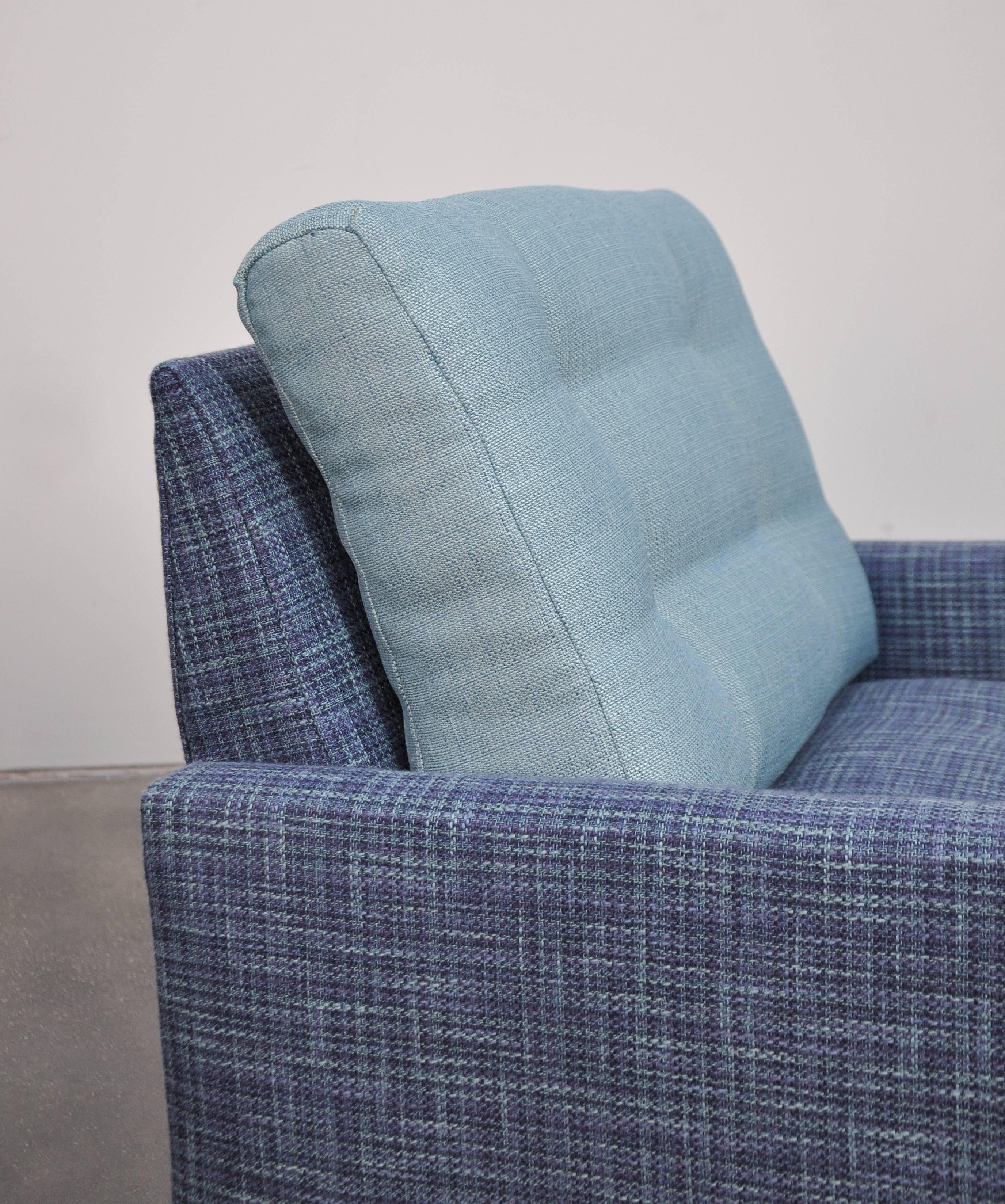 Pair of Adrian Pearsall for Craft Associates Walnut and Blue Tweed Lounge Chairs 2