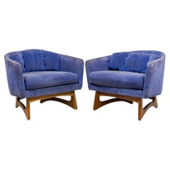 Pair of Adrian Pearsall for Craft Associates Walnut and Velour Curved Back Armch