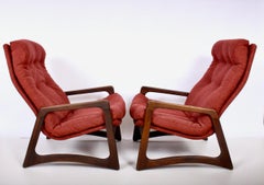 Pair Adrian Pearsall for Craft Assoc. Upholstered Walnut Lounge Chairs, 1960's