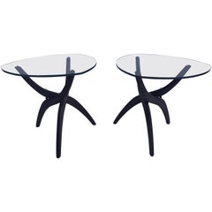 Pair of Adrian Pearsall Glass and Walnut Spider Leg End Tables Side Tables