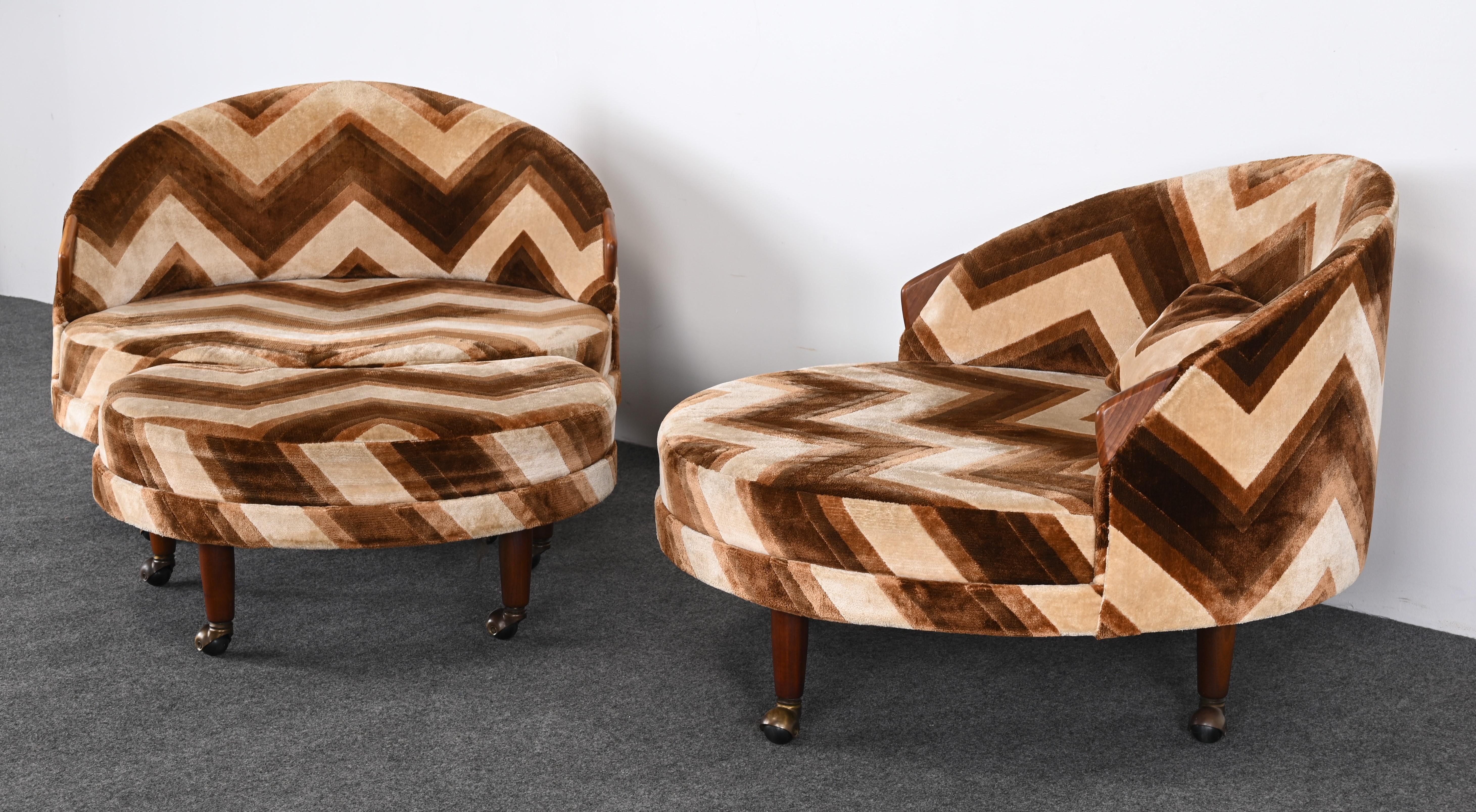 American Pair of Adrian Pearsall Havana Lounge Chairs and Ottoman, 1965 For Sale
