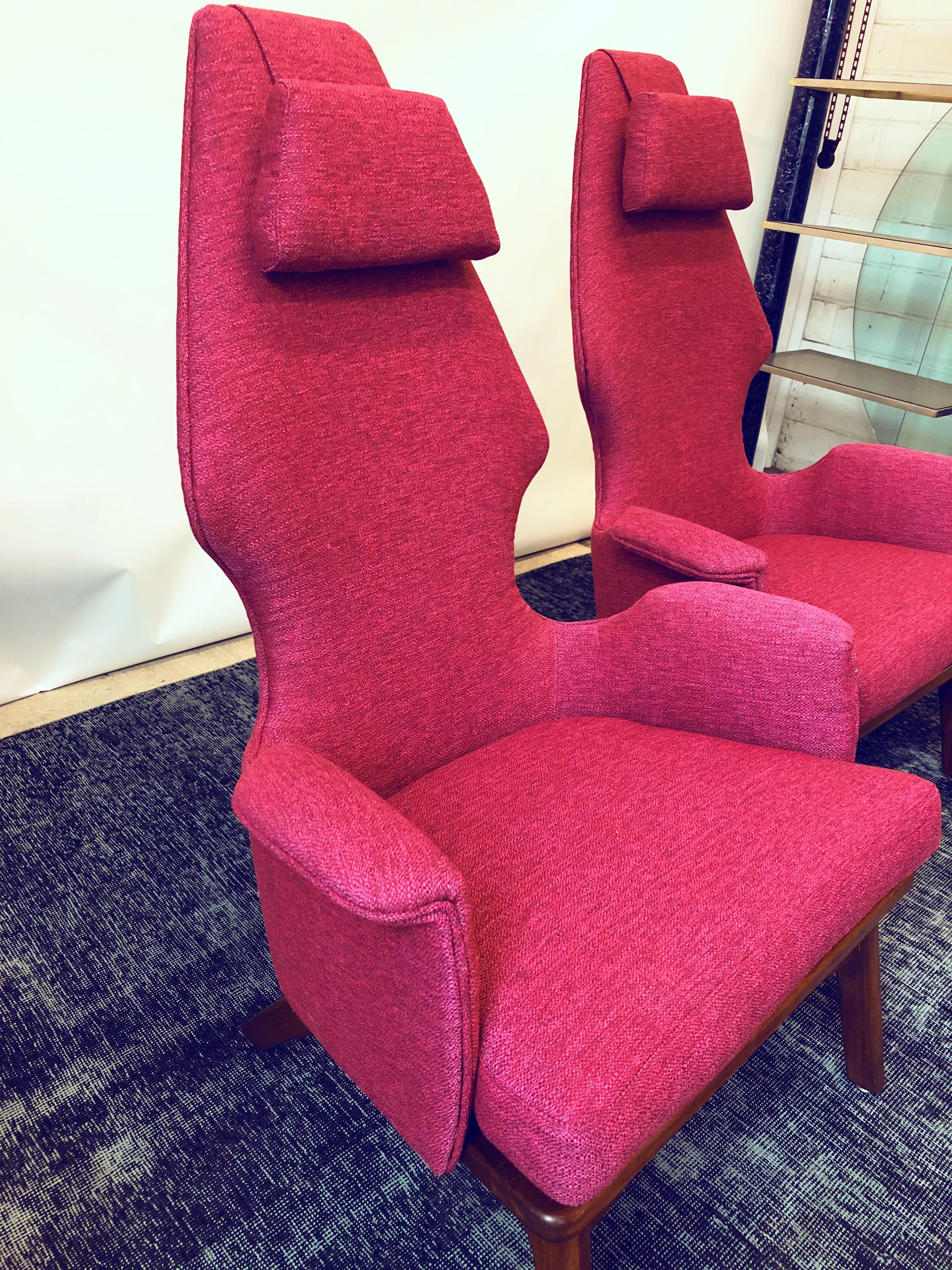 Mid-20th Century Pair of Walnut High Back Lounge Chairs by Adrian Pearsall for Craft Associates