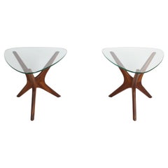 Pair of Adrian Pearsall Jacks Side Tables in Walnut & Glass for Craft Associates