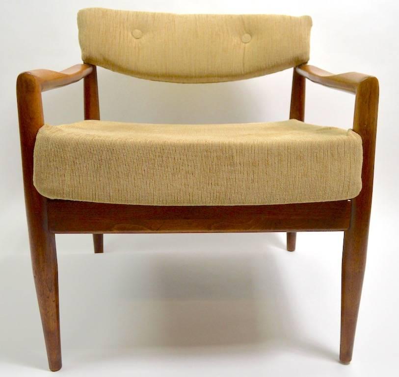 Pair of Adrian Pearsall model 834- C lounge chairs for Craft Associates. Structurally sound and sturdy, these will need reupholstery, wood finish ( original ) shows cosmetic wear, usable as is, or have refinished to perfection. Selling as is, we
