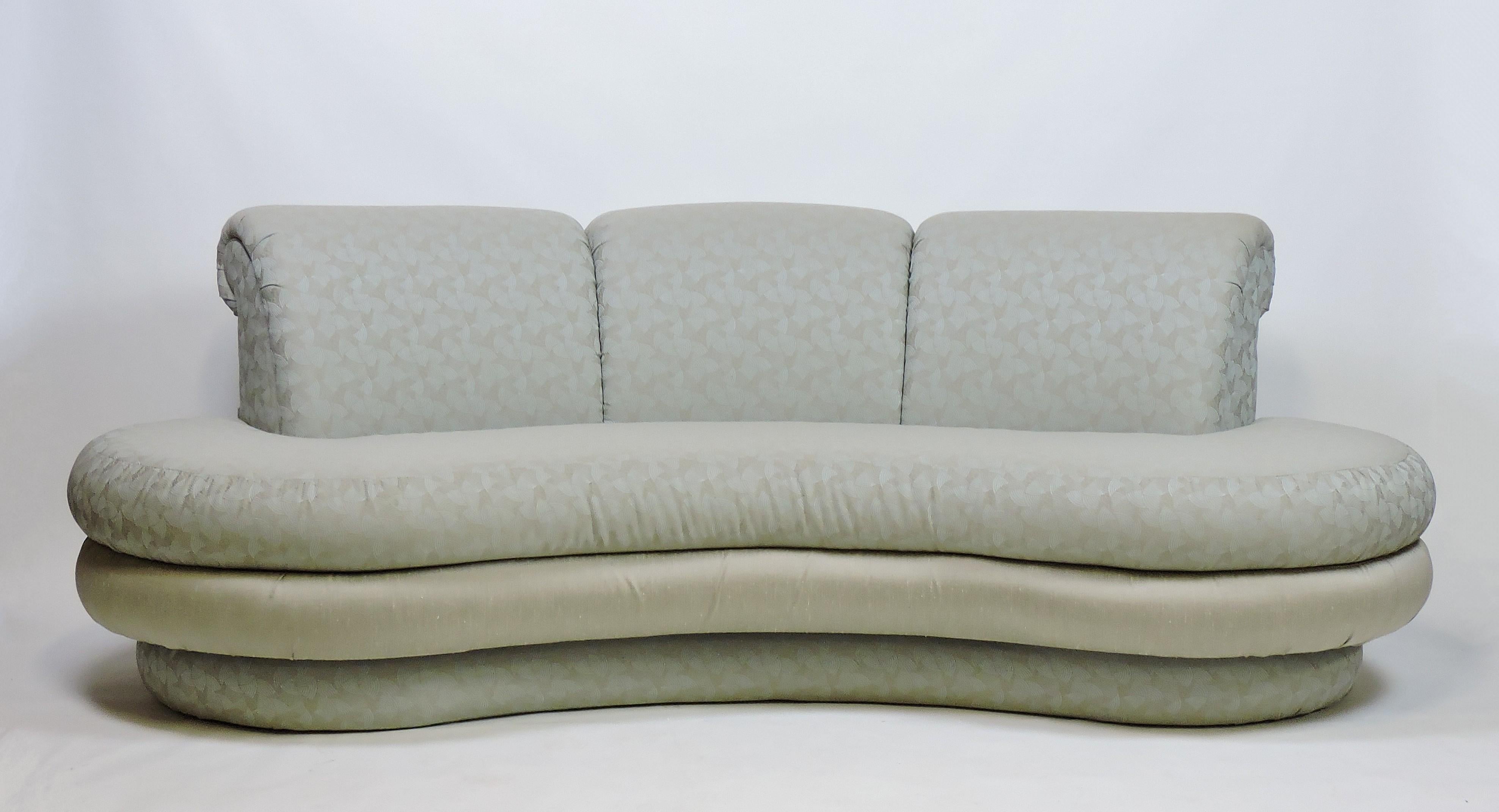 Wonderful pair of kidney shaped sofas designed by Adrian Pearsall and made by Comfort Designs. These sofas have a beautiful curvaceous and sculptural design and the original two-toned high quality upholstery.
 
