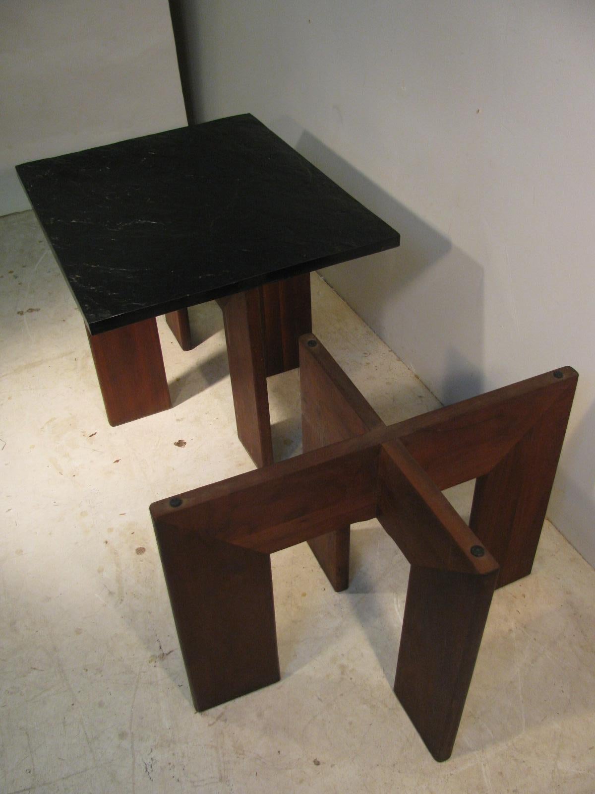 Brutalist Pair of Adrian Pearsall Mid-Century Modern Walnut with Slate Top End Tables