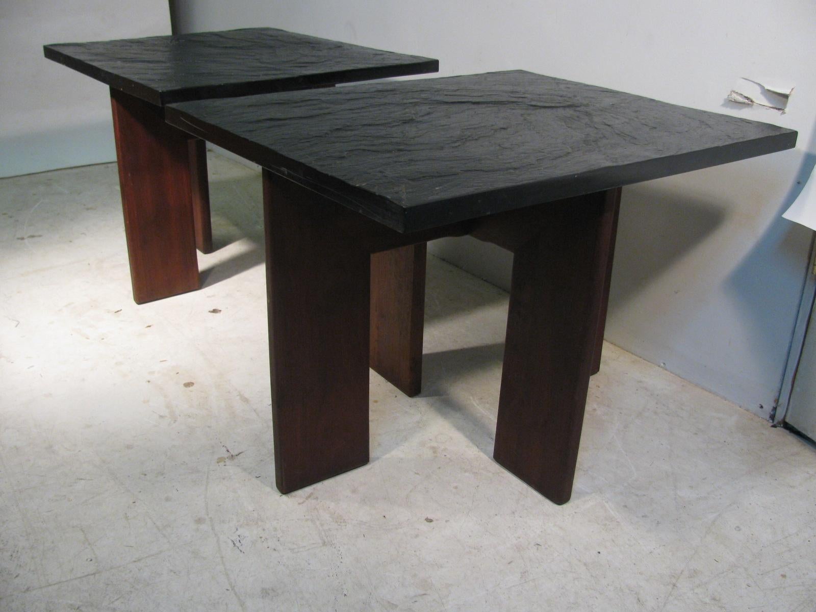 American Pair of Adrian Pearsall Mid-Century Modern Walnut with Slate Top End Tables