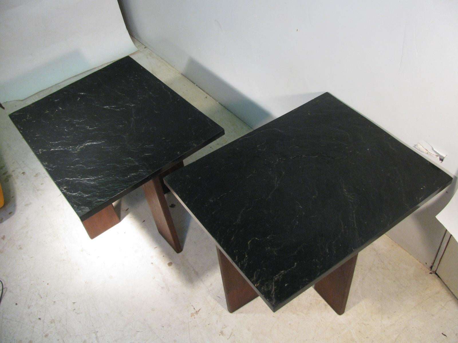 Pair of Adrian Pearsall Mid-Century Modern Walnut with Slate Top End Tables In Good Condition In Port Jervis, NY