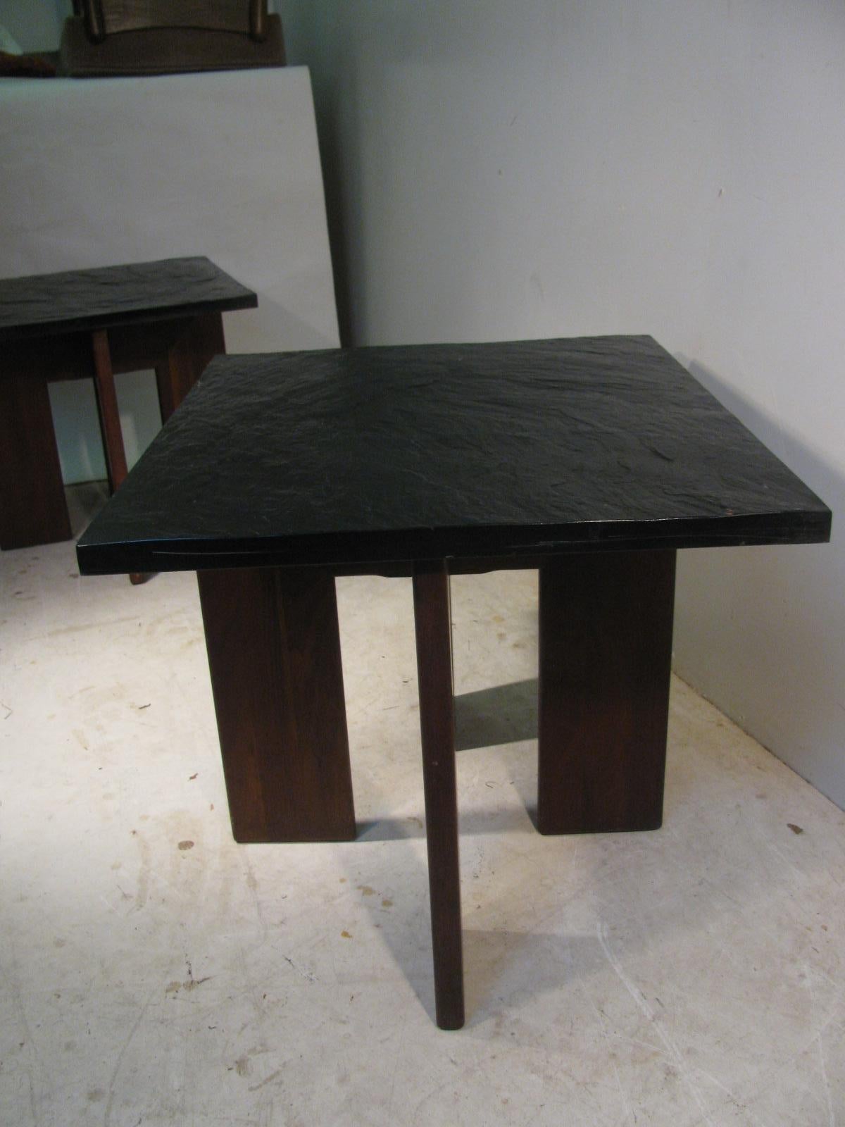 Pair of Adrian Pearsall Mid-Century Modern Walnut with Slate Top End Tables 3