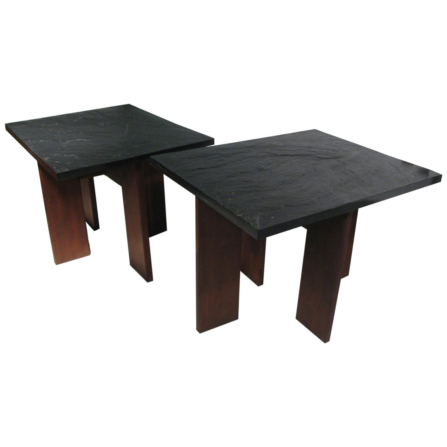 Pair of Adrian Pearsall Mid-Century Modern Walnut with Slate Top End Tables